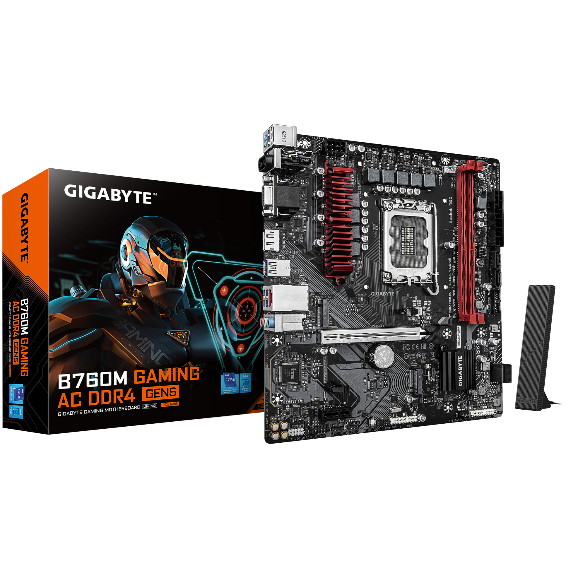 A large main feature product image of EX-DEMO Gigabyte B760M GAMING AC DDR4 GEN5 LGA1700 mATX Desktop Motherboard