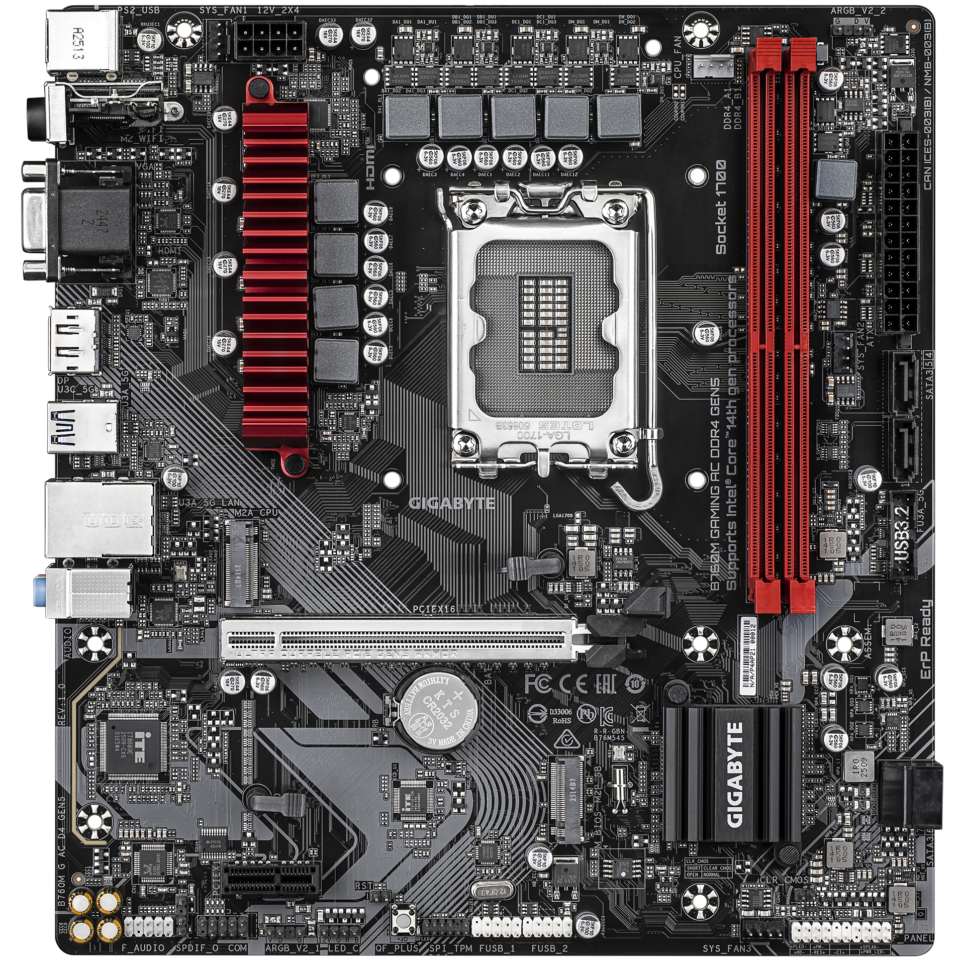 A large main feature product image of EX-DEMO Gigabyte B760M GAMING AC DDR4 GEN5 LGA1700 mATX Desktop Motherboard