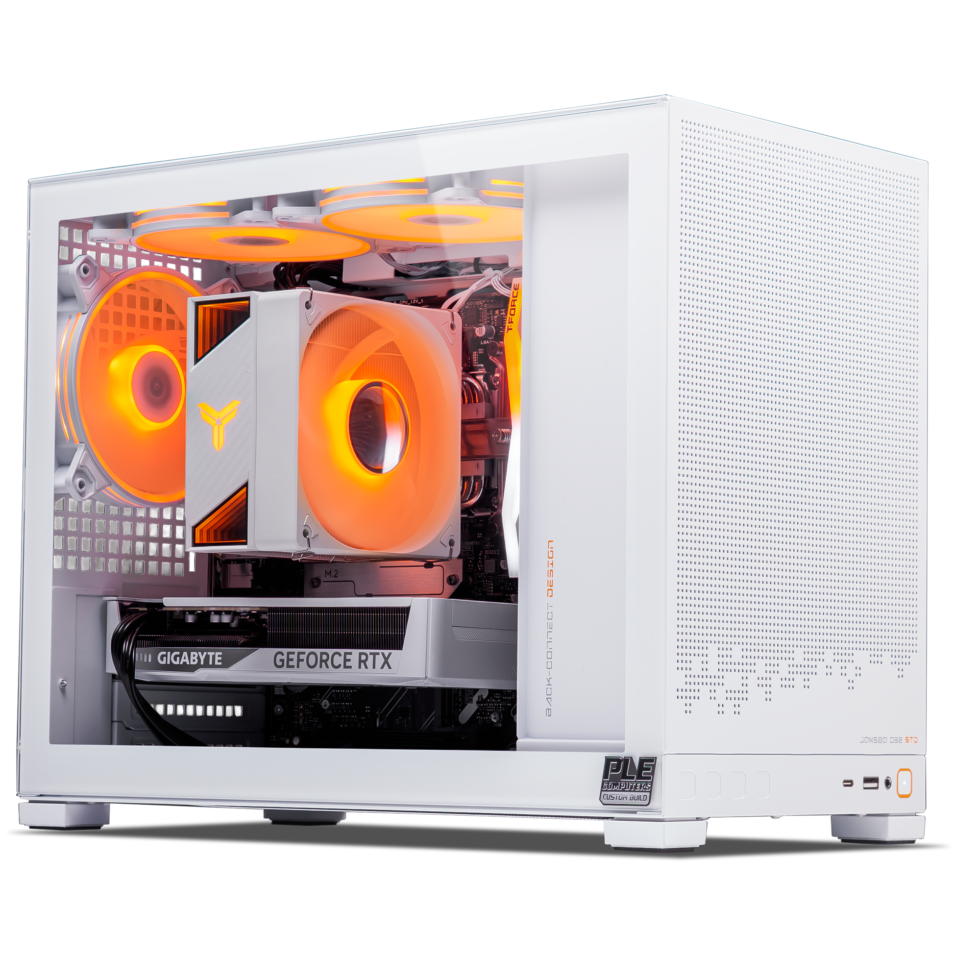 A large main feature product image of PLE Scout RTX 5060 Ti Prebuilt Ready To Go Gaming PC
