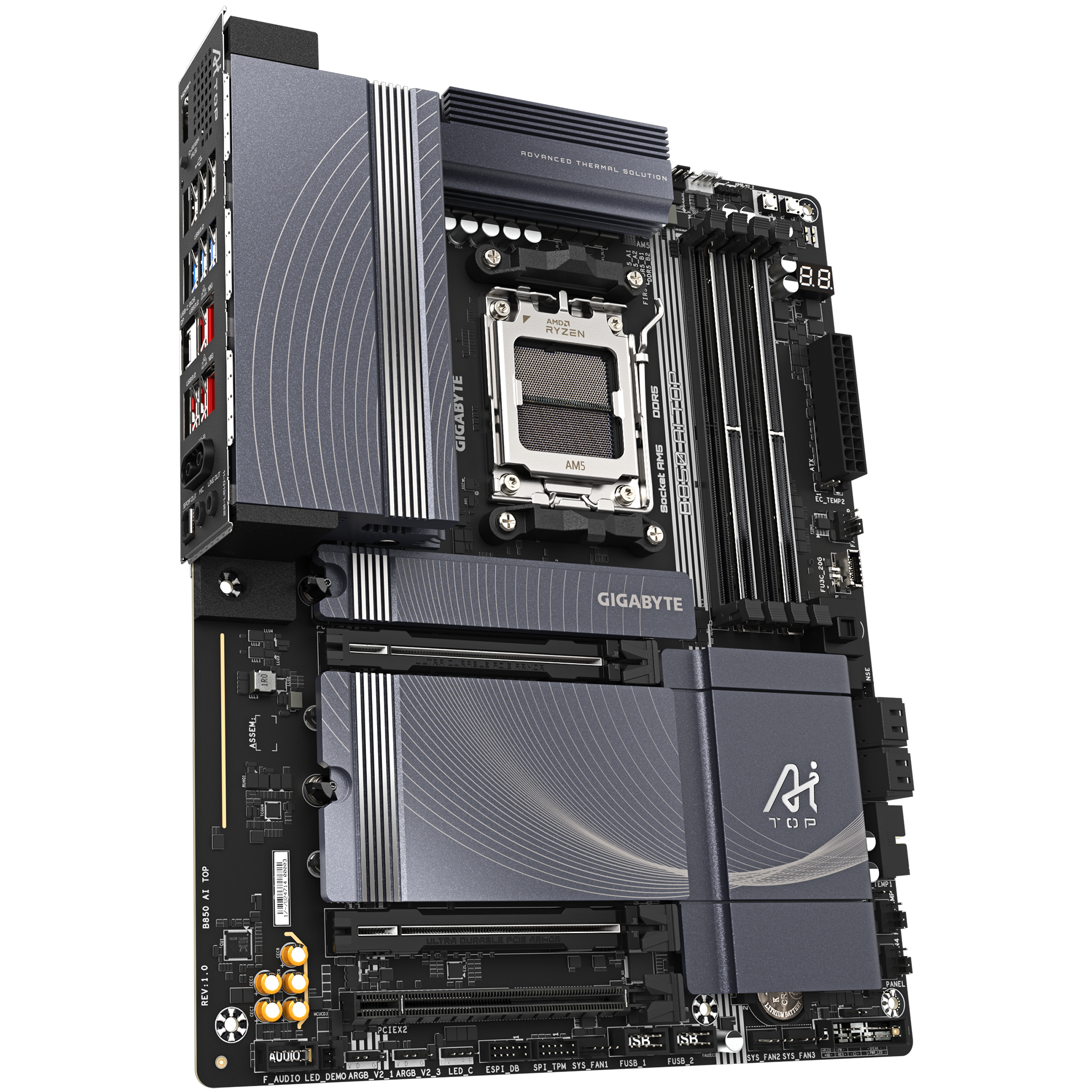 A large main feature product image of Gigabyte B850 AI Top AM5 ATX Desktop Motherboard