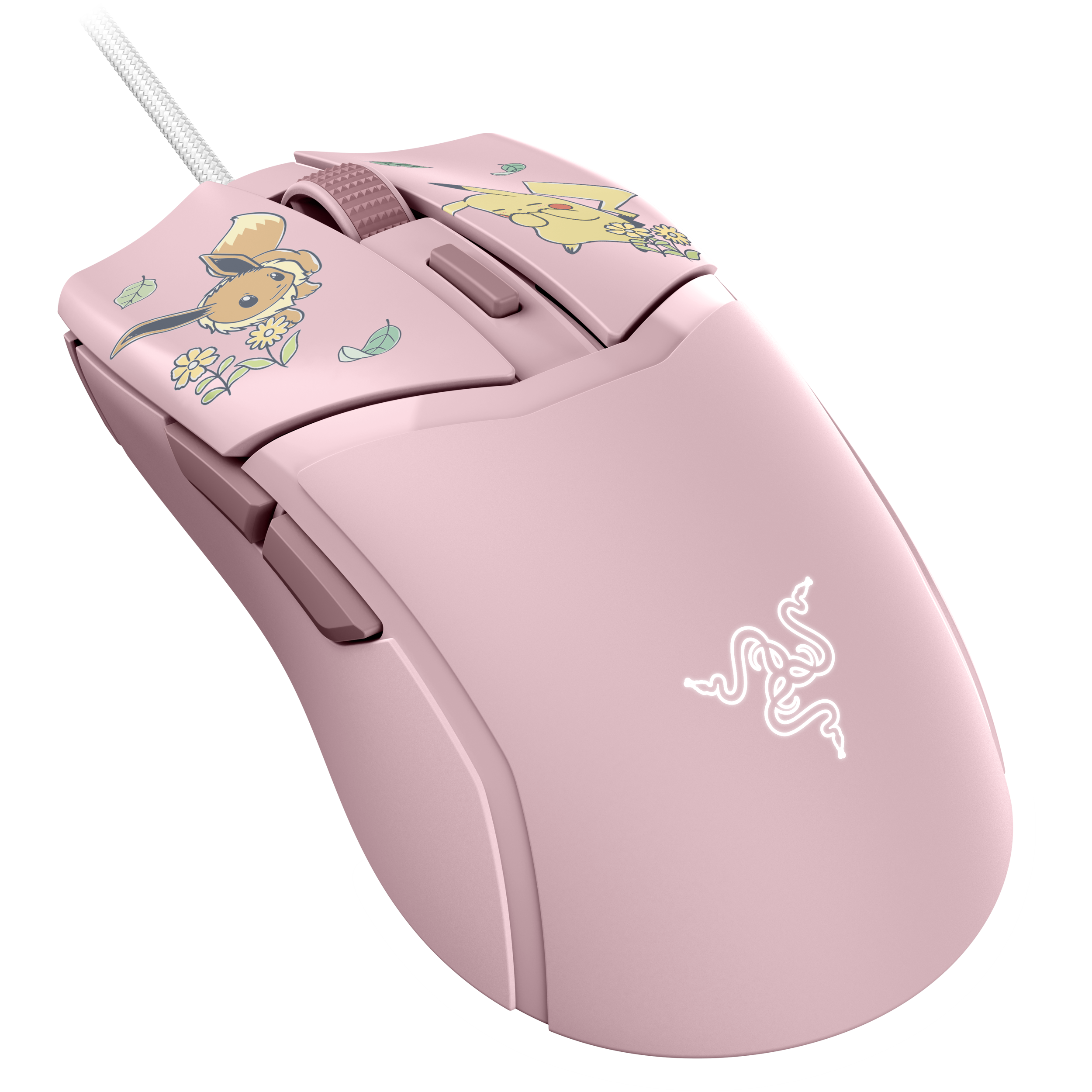 A large main feature product image of Razer Cobra - Customizable Gaming Mouse - Pikachu/Eevee Edition