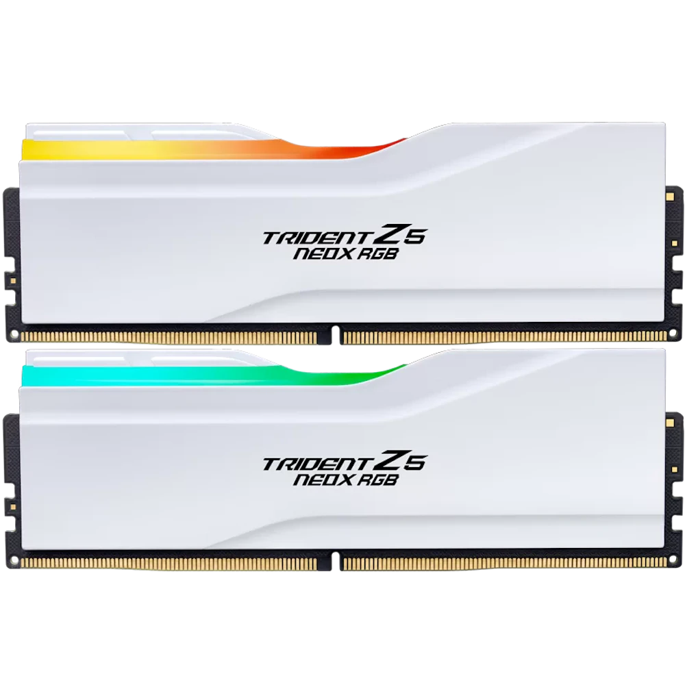 A large main feature product image of G.Skill Trident Z5 NeoX RGB 32GB Kit (2x16GB) EXPO ULL DDR5-6000 C26 - Matte White