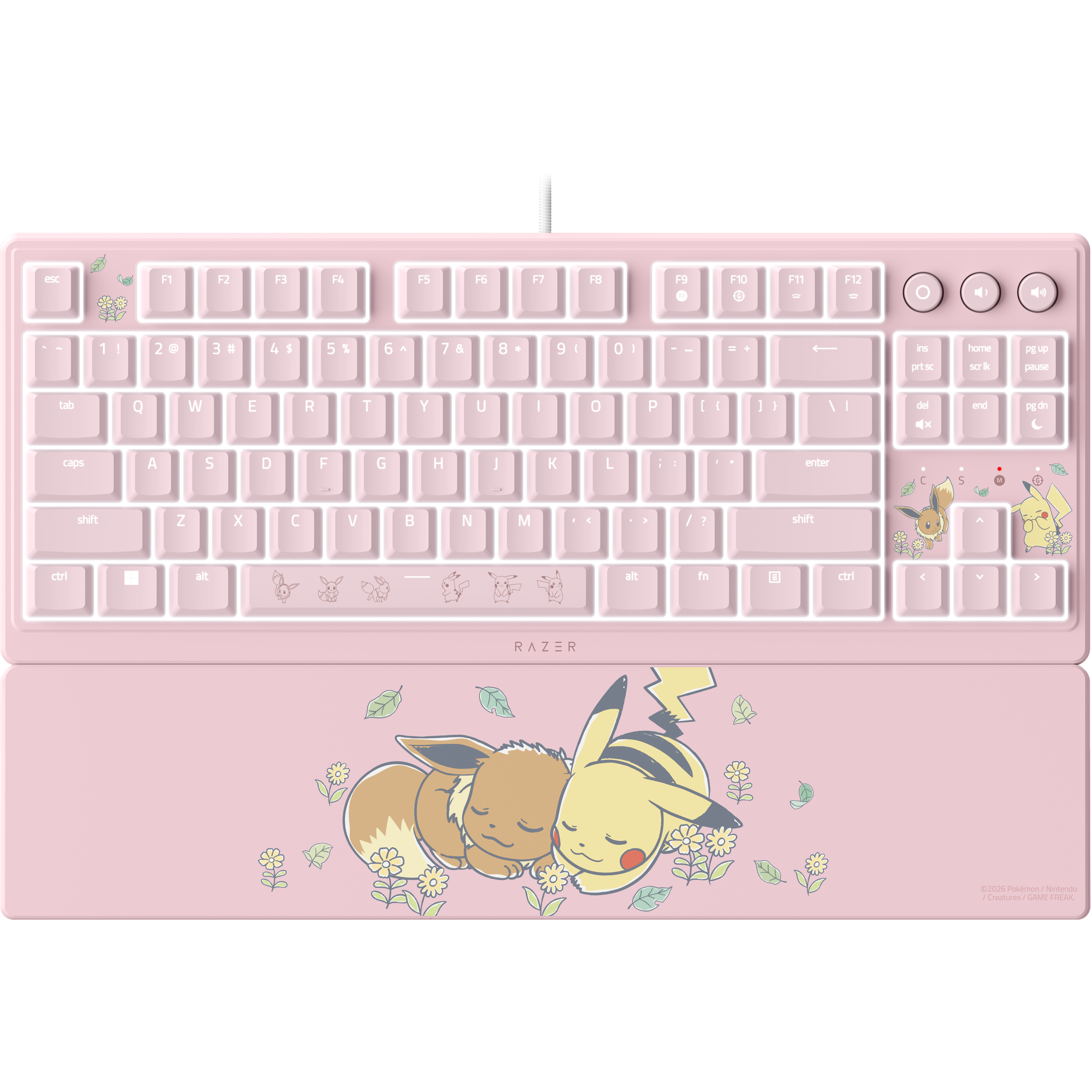 A large main feature product image of Razer Ornata V3 Tenkeyless - Low Profile Gaming Keyboard - US Layout - Pikachu/Eevee Edition