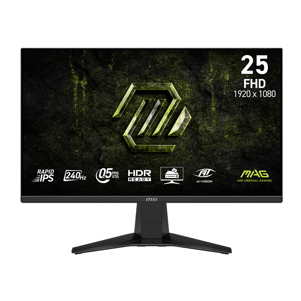 A large main feature product image of EX-DEMO MSI MAG 255F X24 - 25" 1080p 240Hz 0.5ms Rapid IPS Gaming Monitor