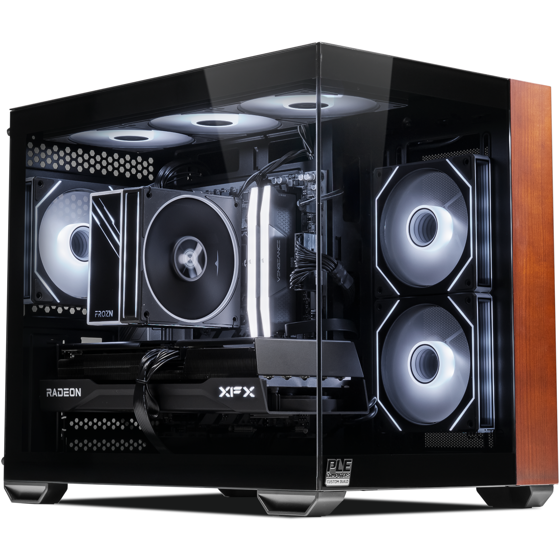 A large main feature product image of PLE Shadow RX 9070 XT Prebuilt Ready To Go Gaming PC