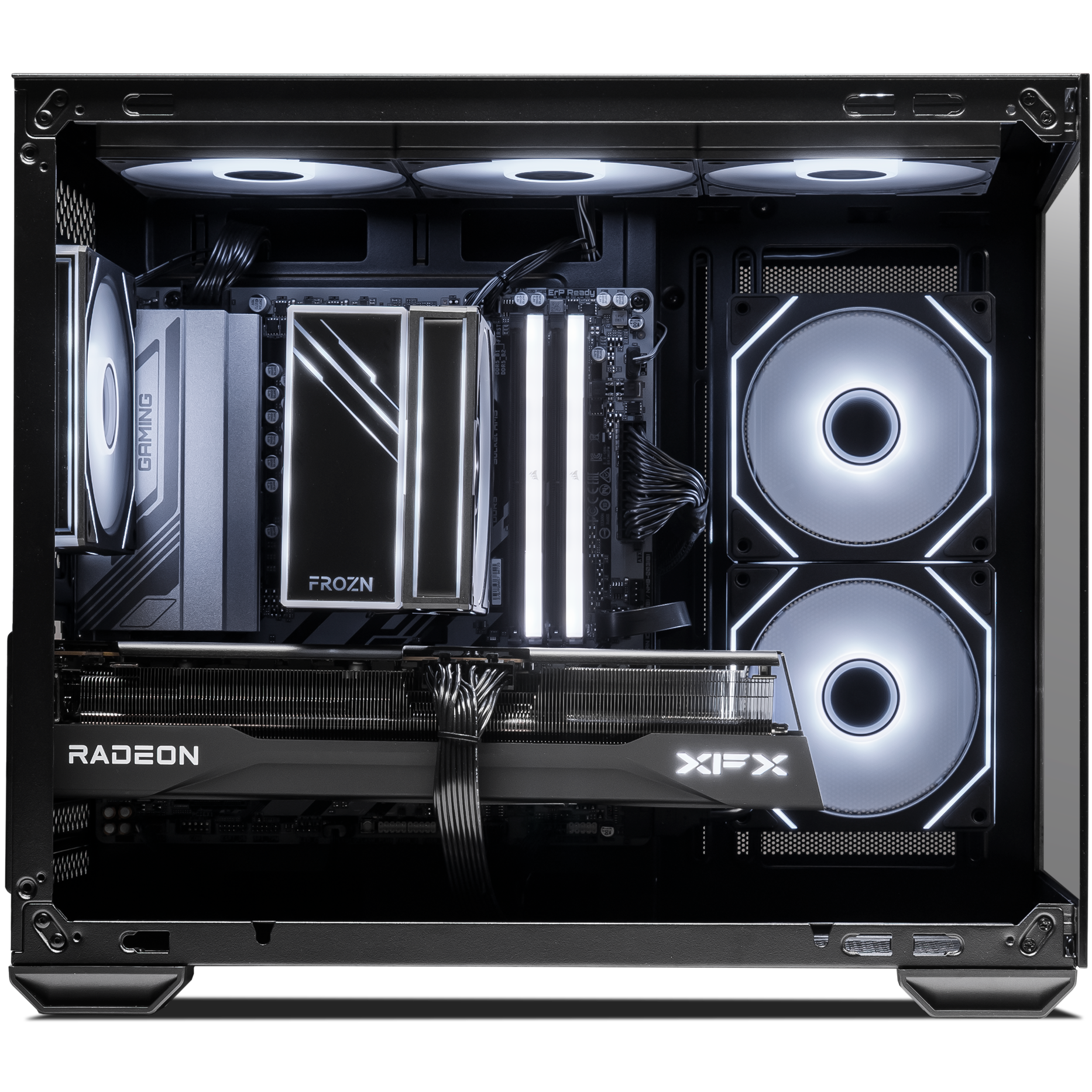 A large main feature product image of PLE Shadow RX 9070 XT Prebuilt Ready To Go Gaming PC