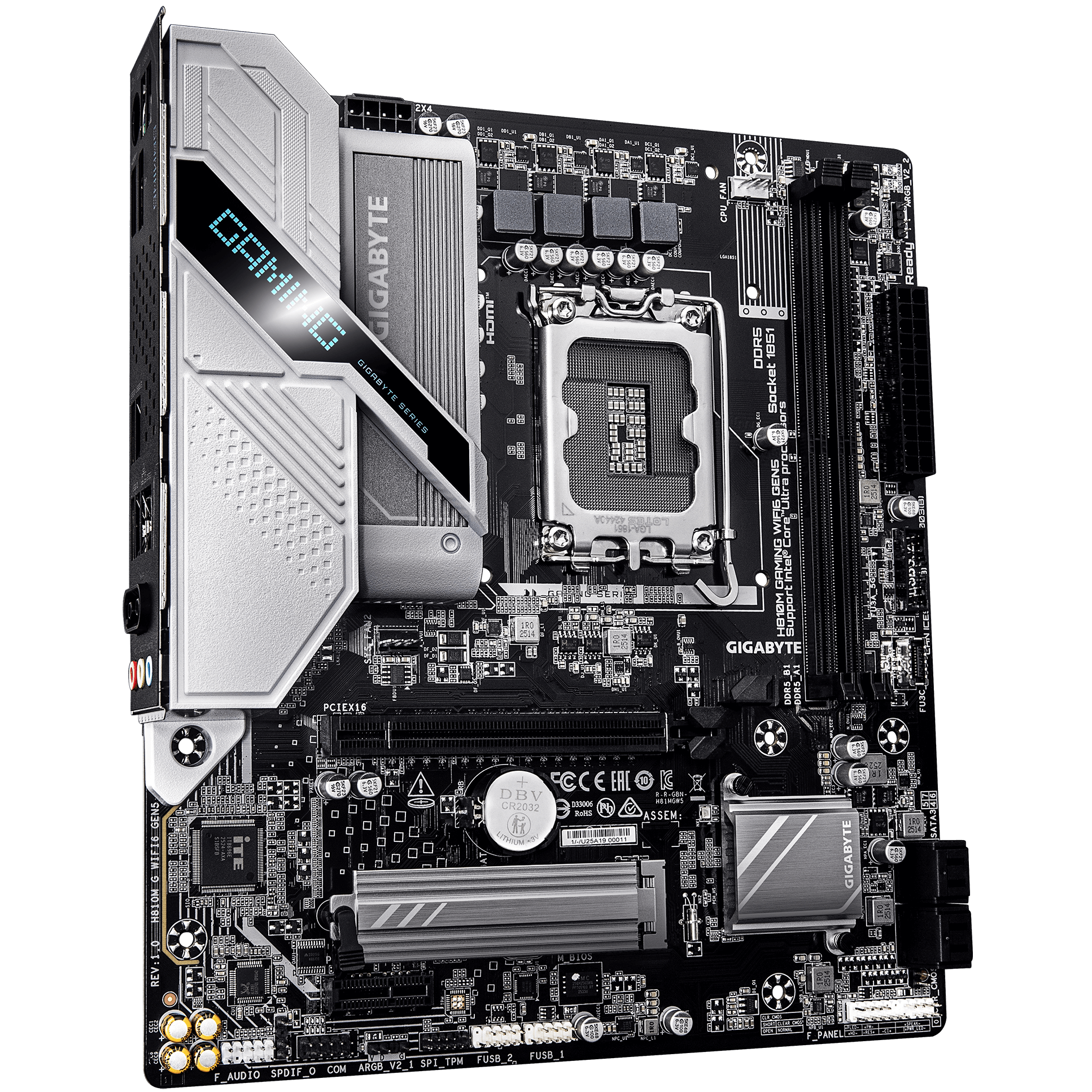 A large main feature product image of Gigabyte H810M GAMING WiFi6 GEN5 LGA1851 mATX Desktop Motherboard