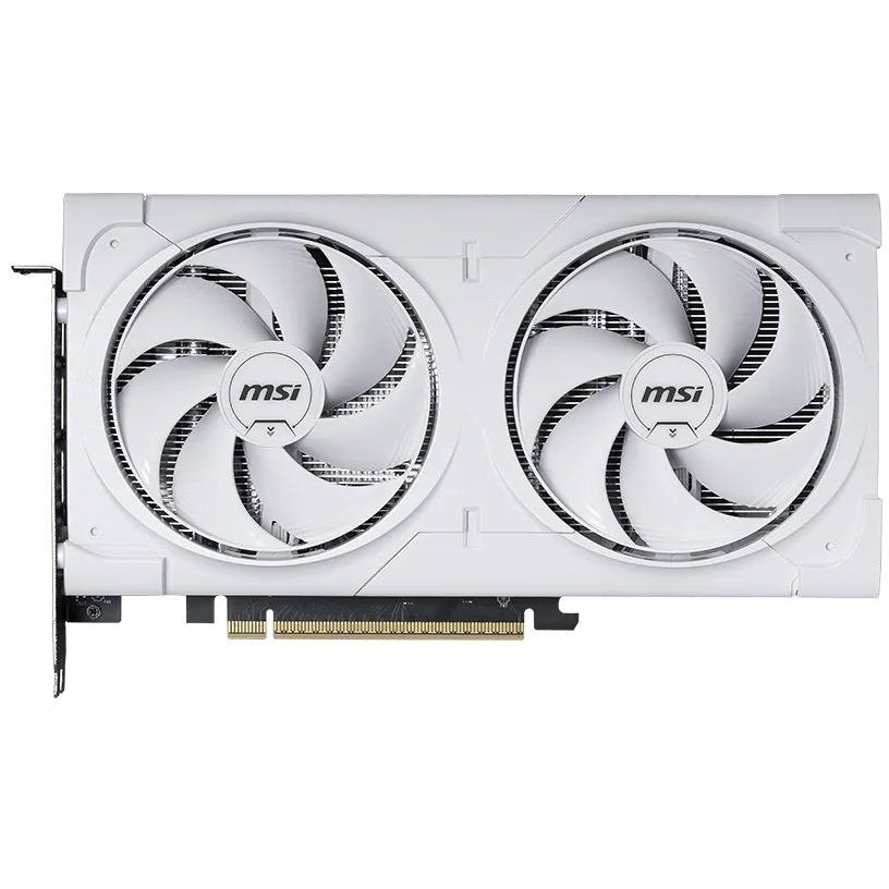 A large main feature product image of MSI GeForce RTX 5060 Ti 8GB GDDR7 VENTUS 2X OC PLUS (White)