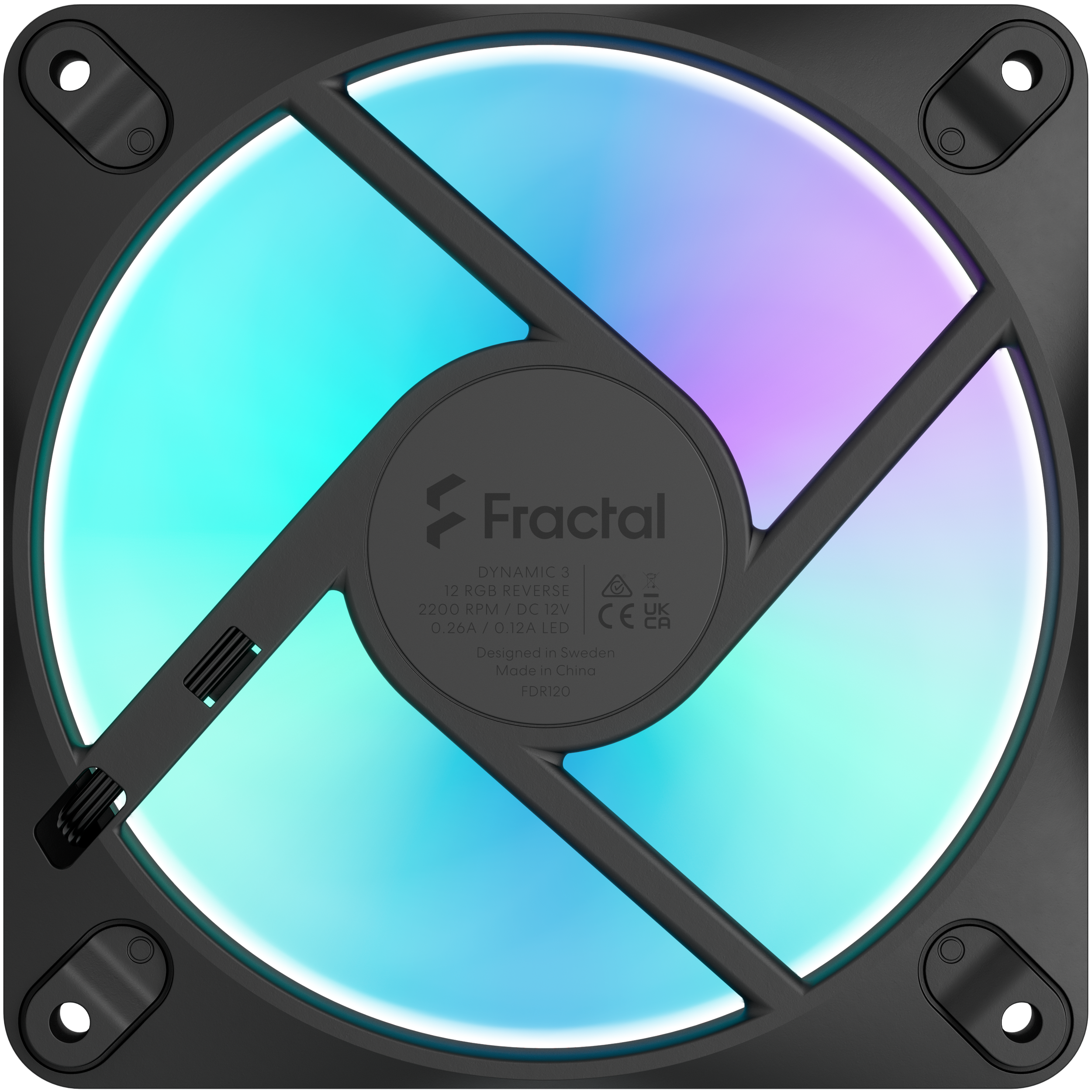 A large main feature product image of Fractal Design Dynamic 3 120mm ARGB PWM Reverse Blade Fan (Black)