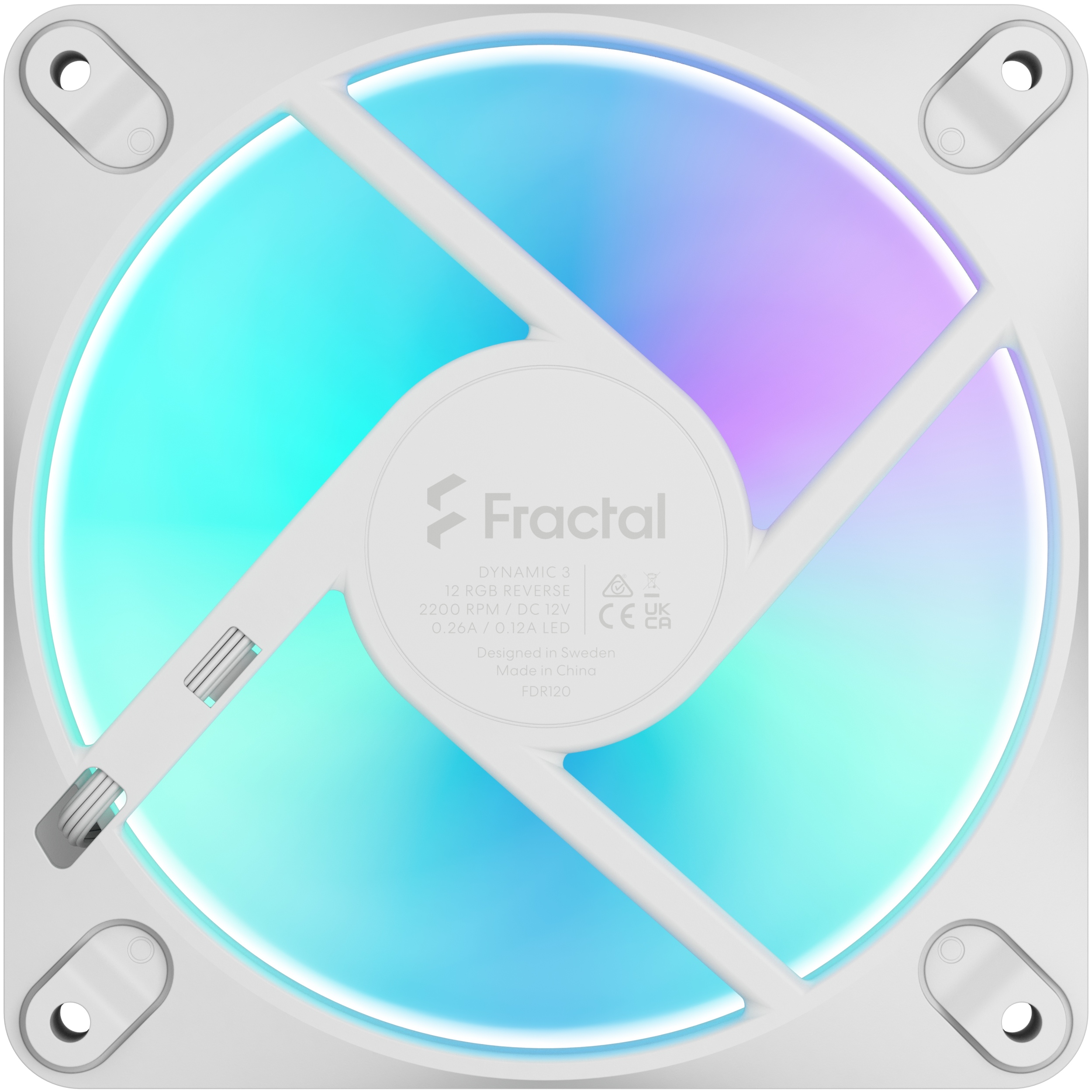 A large main feature product image of Fractal Design Dynamic 3 120mm ARGB PWM Reverse Blade Fan (White)