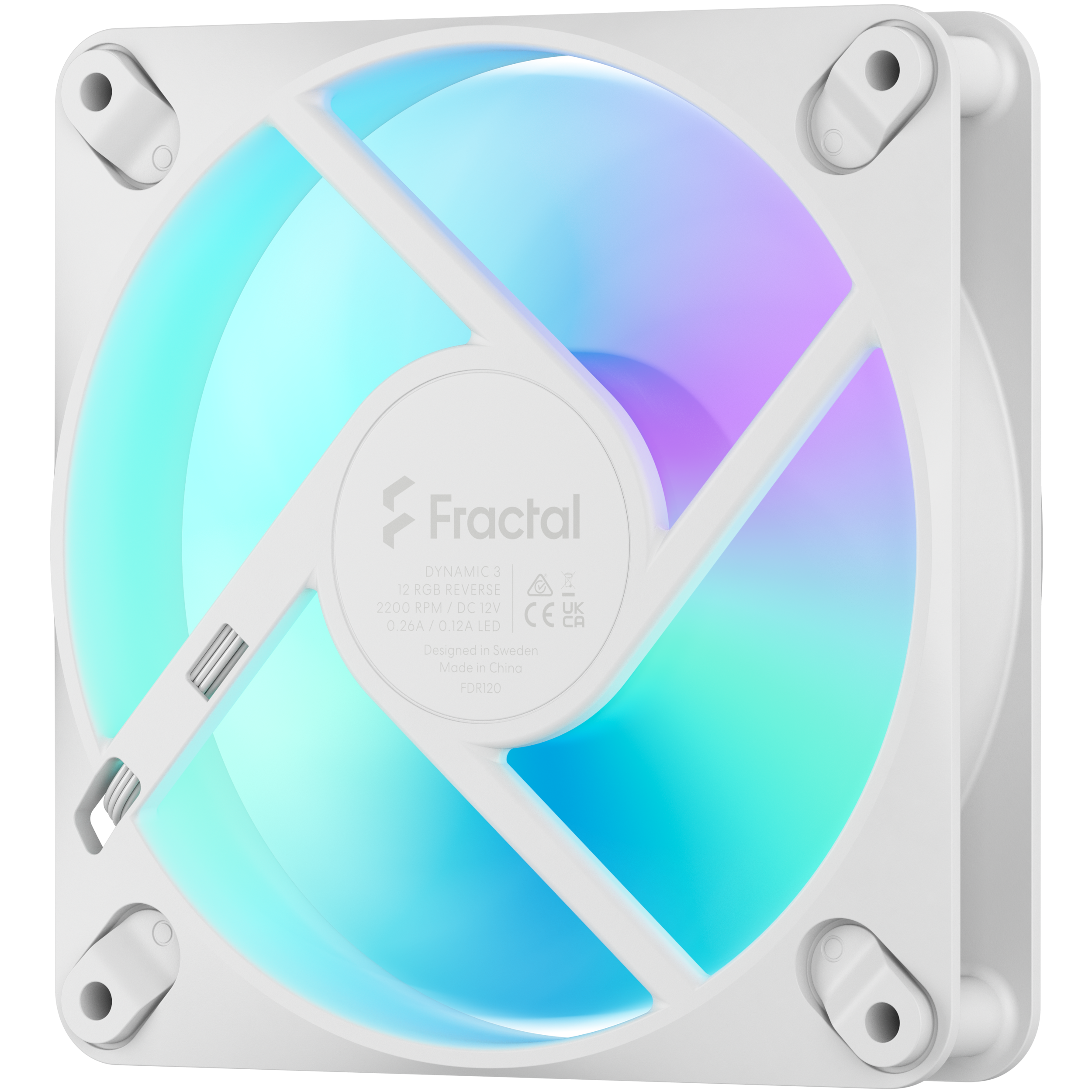 A large main feature product image of Fractal Design Dynamic 3 120mm ARGB PWM Reverse Blade Fan (White)