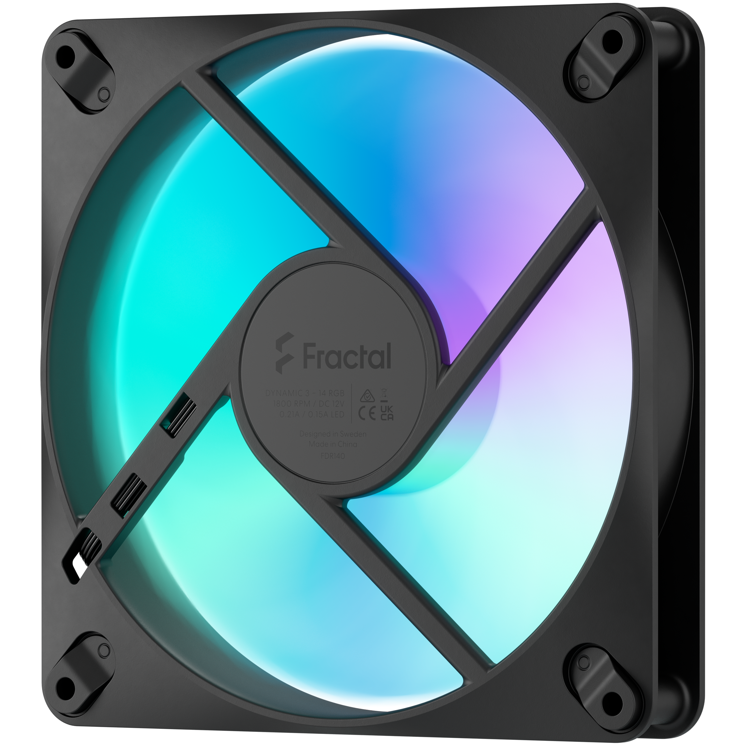 A large main feature product image of Fractal Design Dynamic 3 140mm ARGB PWM Fan 3-Pack (Black)