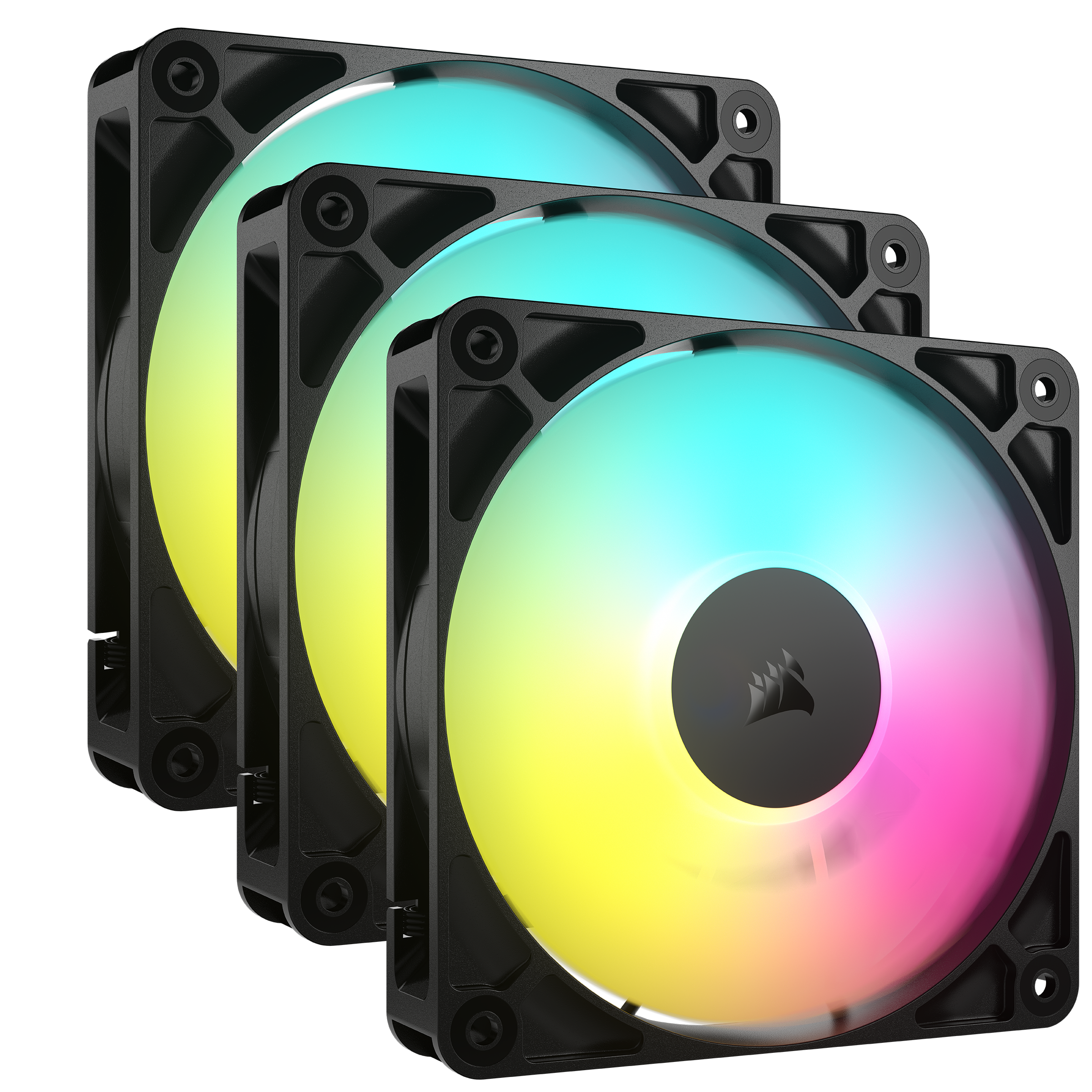 A large main feature product image of EX-DEMO Corsair RS120 ARGB - 120mm PWM Fan 3-Pack (Black)