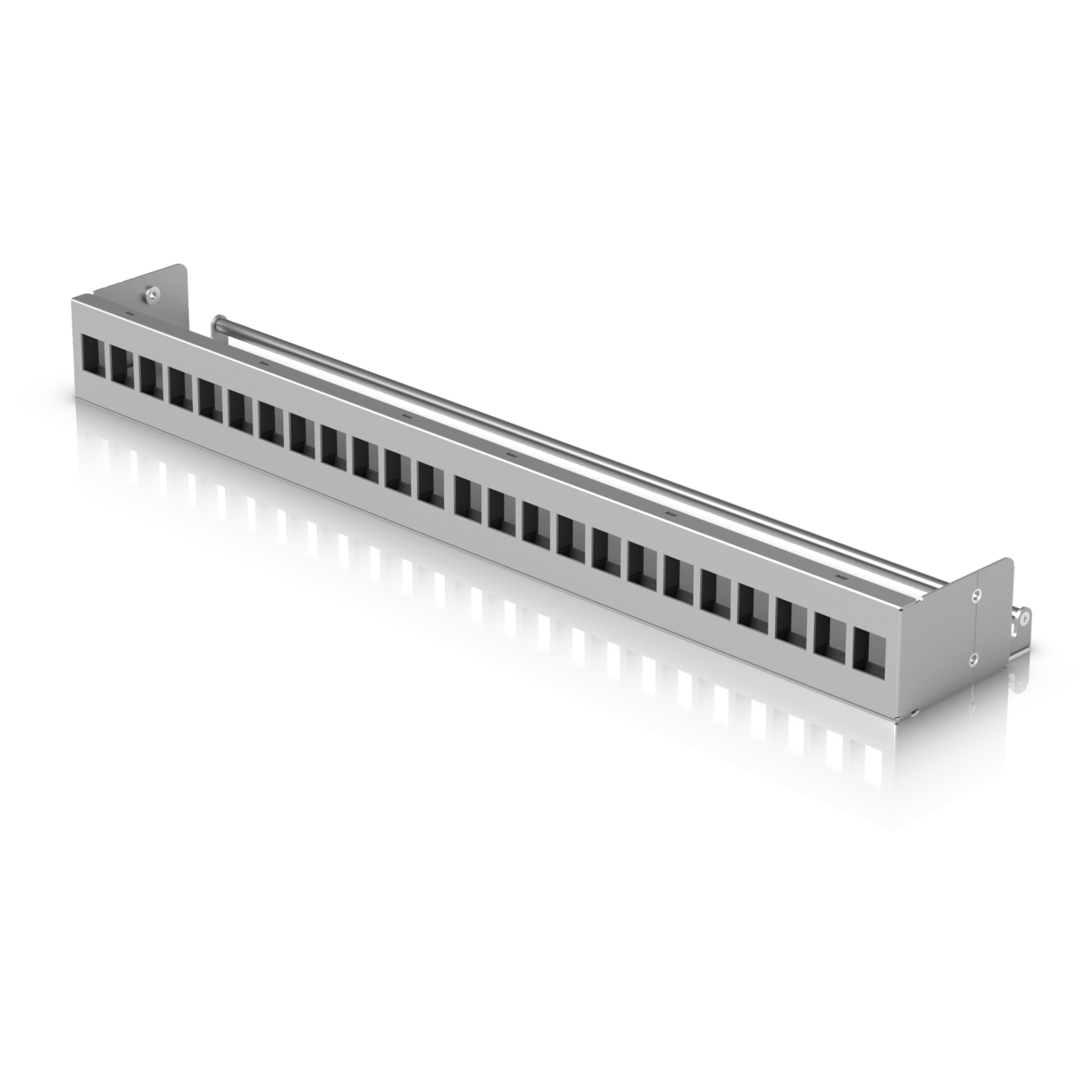 A large main feature product image of Ubiquiti UniFi 24-Port Blank Keystone Patch Panel