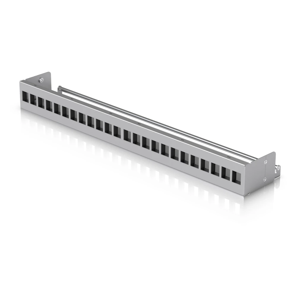 A large main feature product image of Ubiquiti UniFi 24-Port Blank Keystone Patch Panel