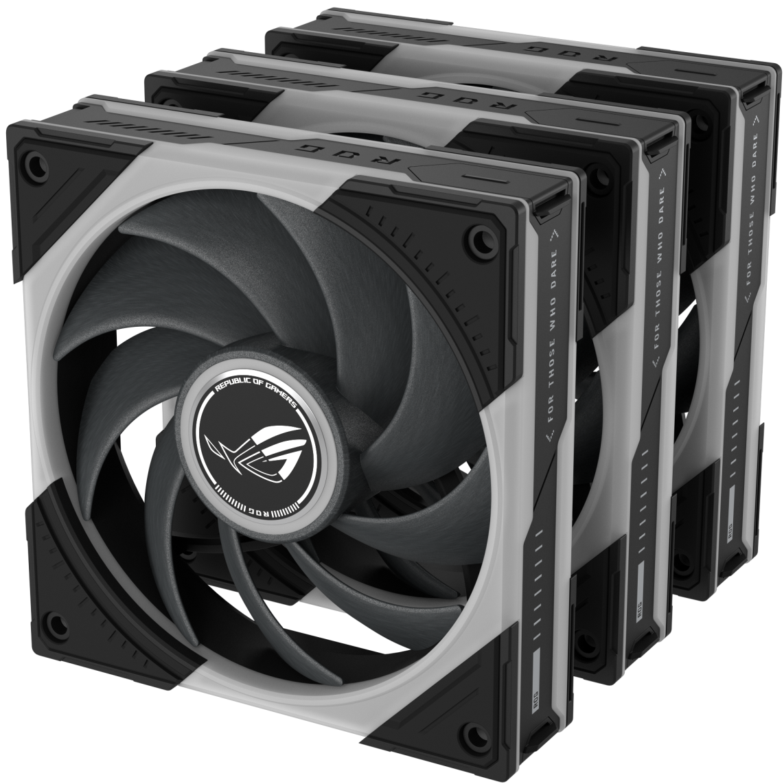 A large main feature product image of ASUS ROG Eurux GR120 ARGB 120mm PWM Fan 3-Pack (Black)