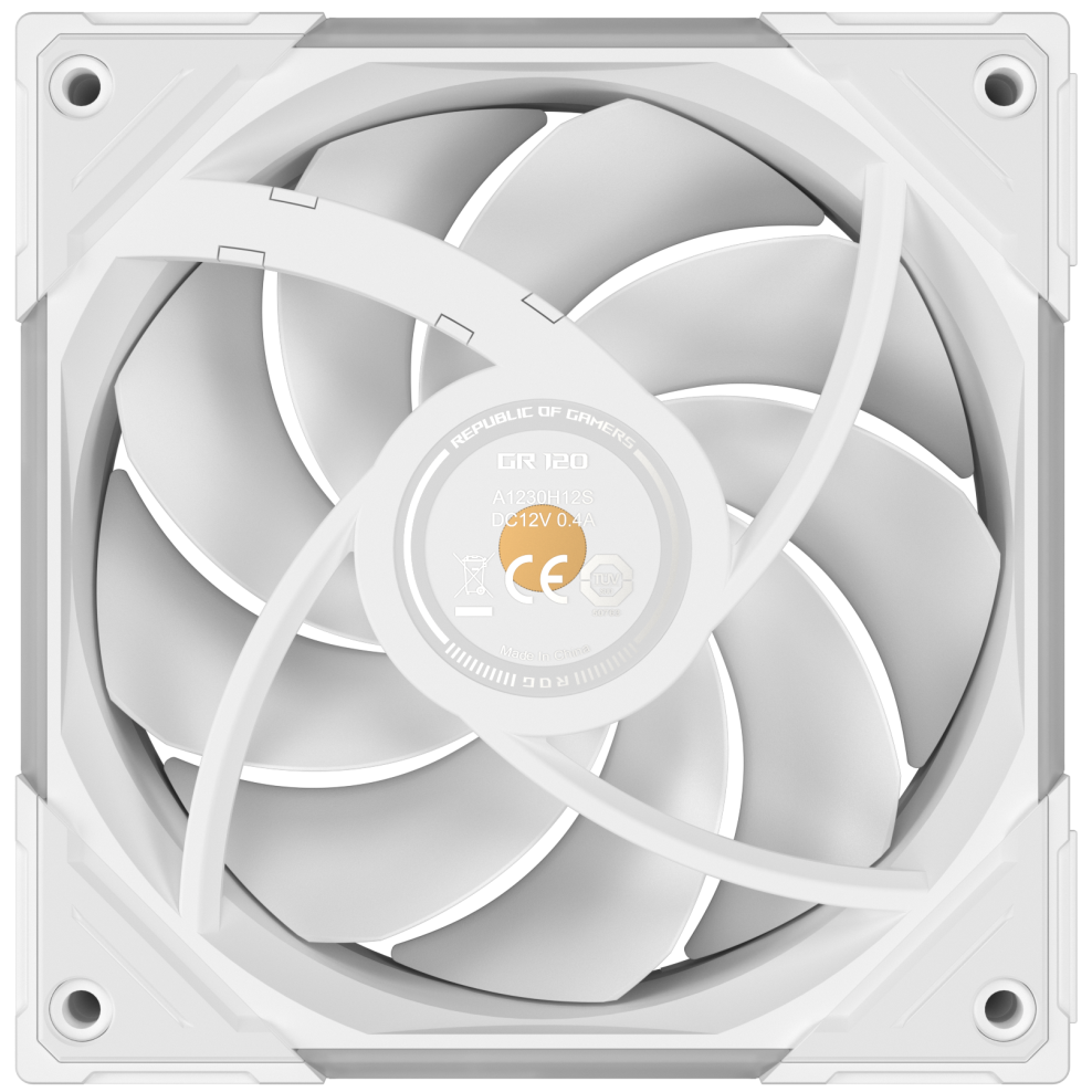 A large main feature product image of ASUS ROG Eurux GR120 ARGB 120mm PWM Fan (White)