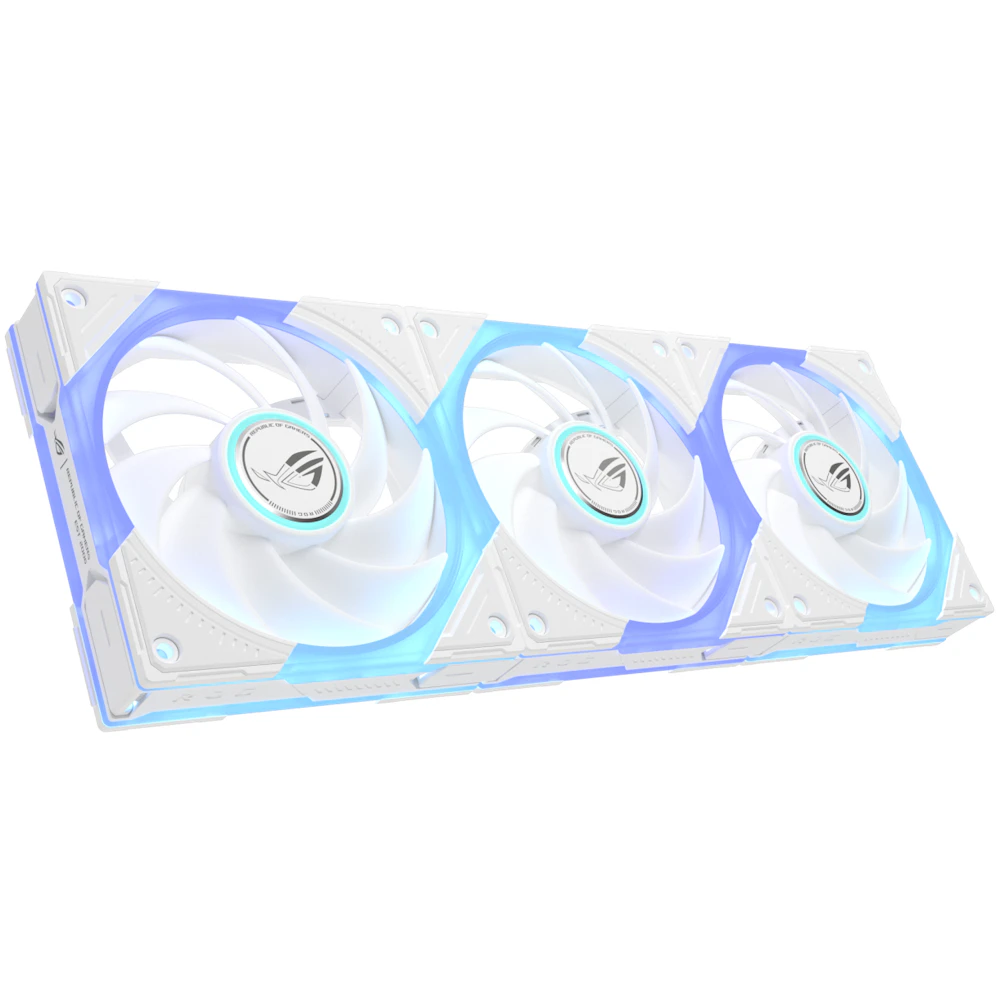A large main feature product image of ASUS ROG Eurux GR120 ARGB 120mm PWM Fan 3-Pack- White