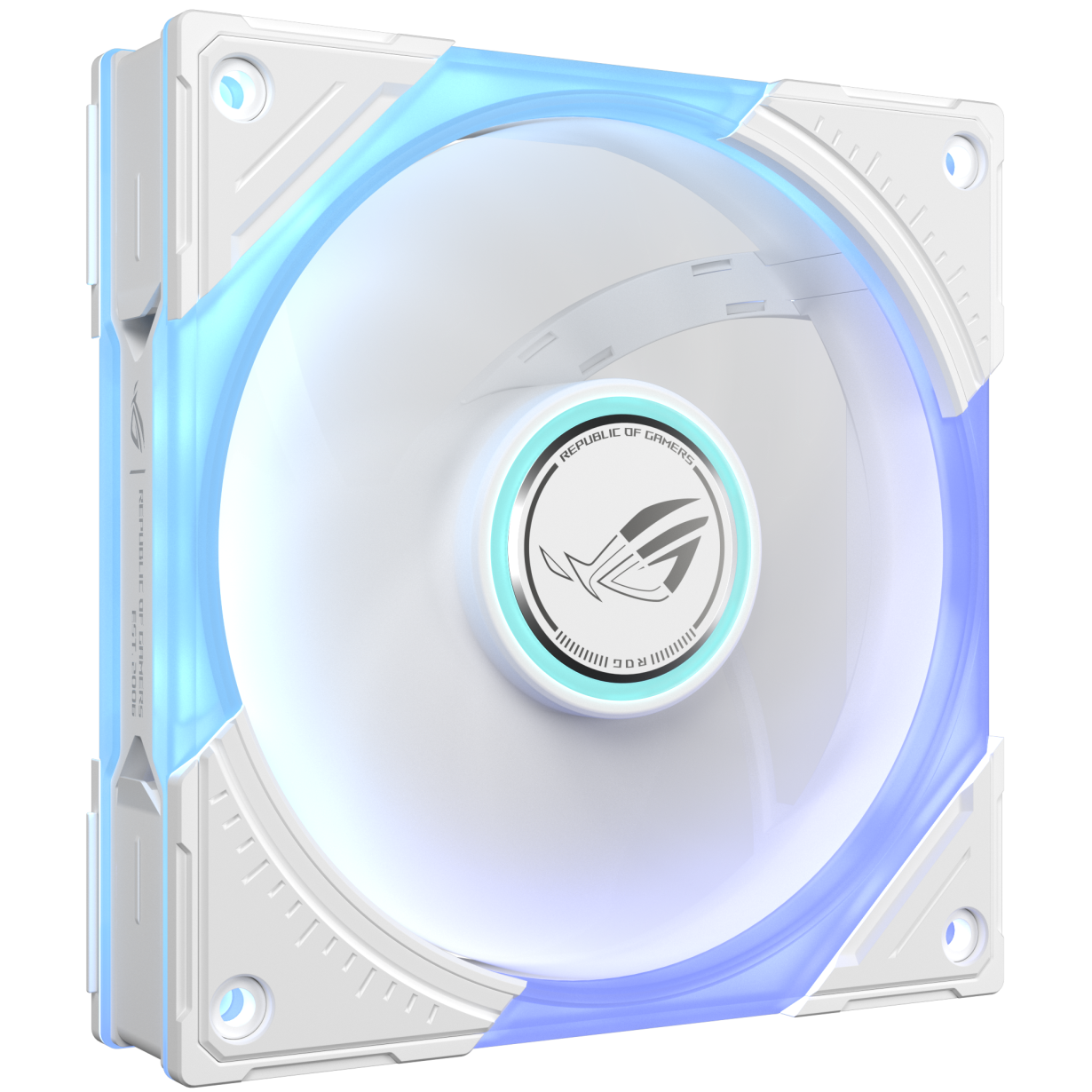 A large main feature product image of ASUS ROG Eurux GR120 ARGB 120mm PWM Fan 3-Pack- White