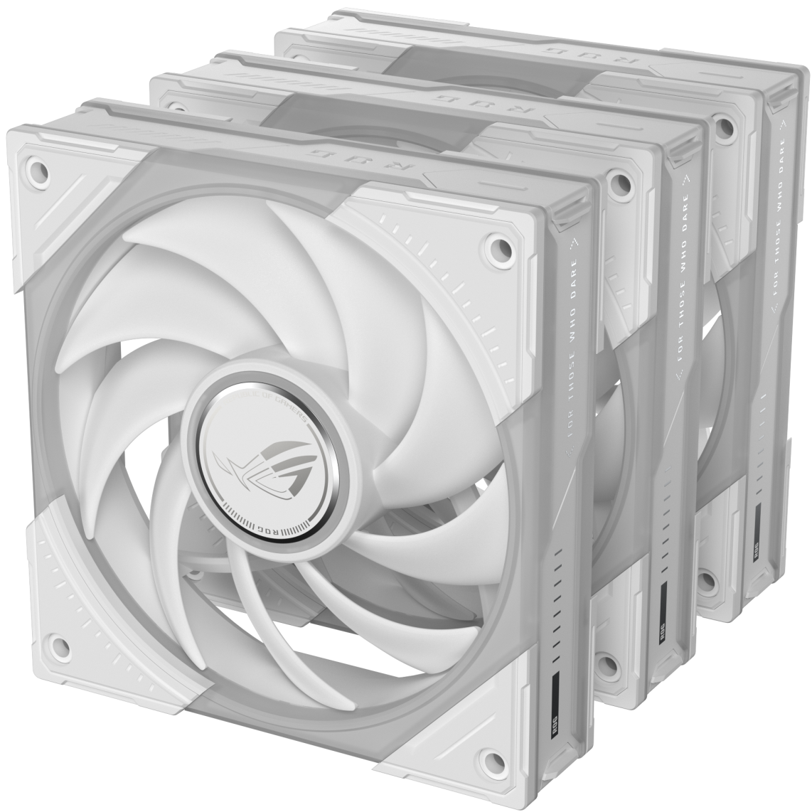 A large main feature product image of ASUS ROG Eurux GR120 ARGB 120mm PWM Fan 3-Pack- White