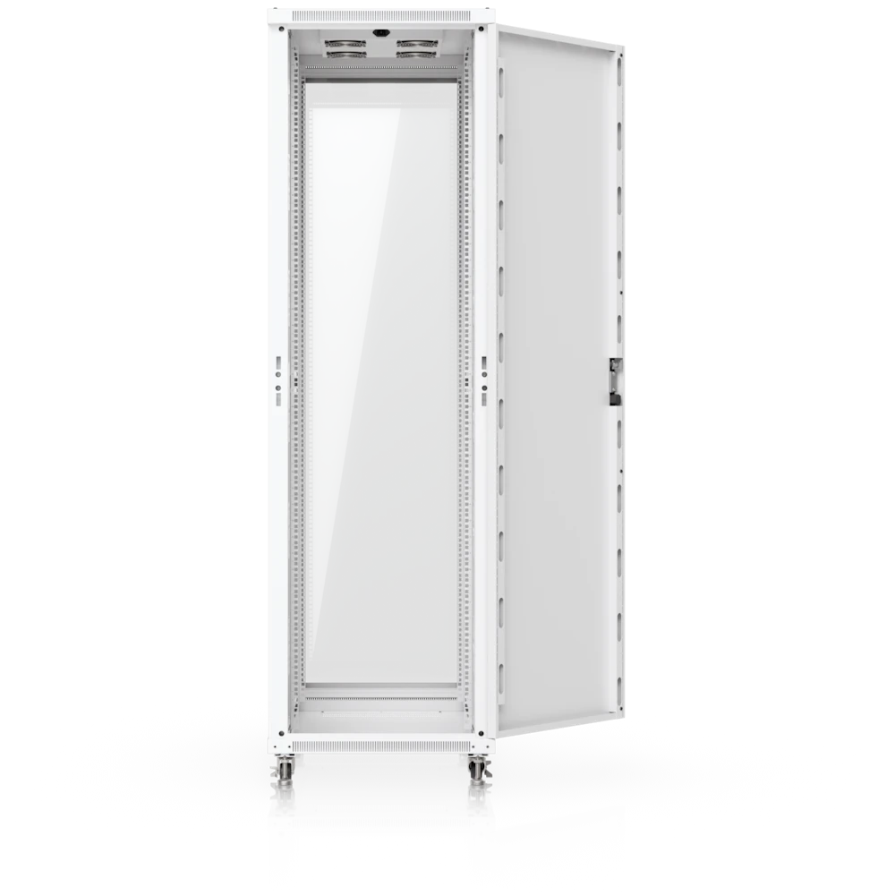 A large main feature product image of Ubiquiti UniFi 42U Rack Cabinet 1000mm (Tempered Glass Front Door)