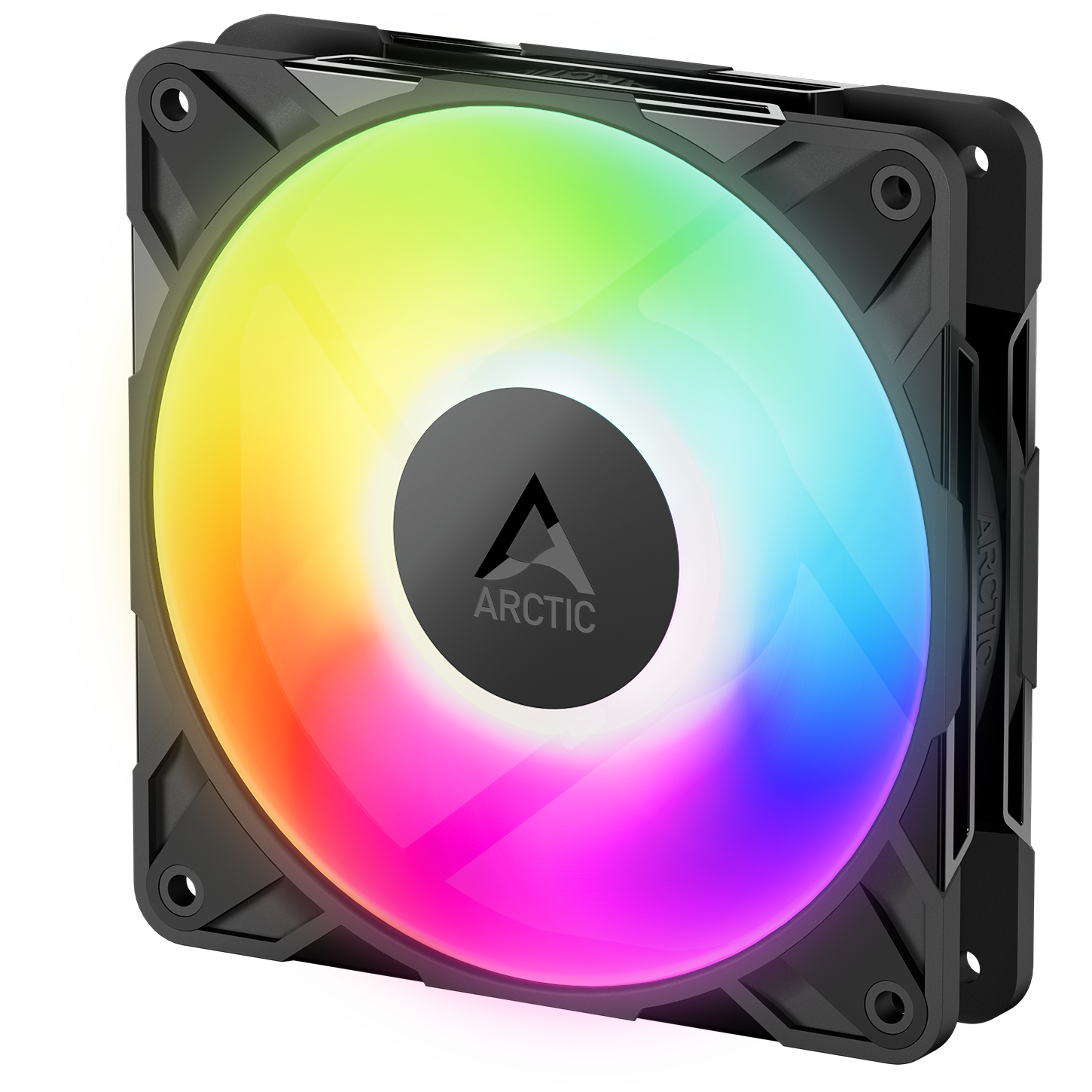 A large main feature product image of EX-DEMO ARCTIC P12 Pro ARGB 120mm Performance PWM Fan 3-Pack (Black)