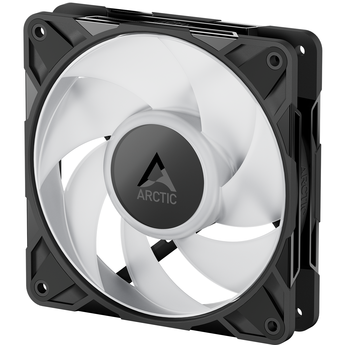 A large main feature product image of EX-DEMO ARCTIC P12 Pro ARGB 120mm Performance PWM Fan 3-Pack (Black)