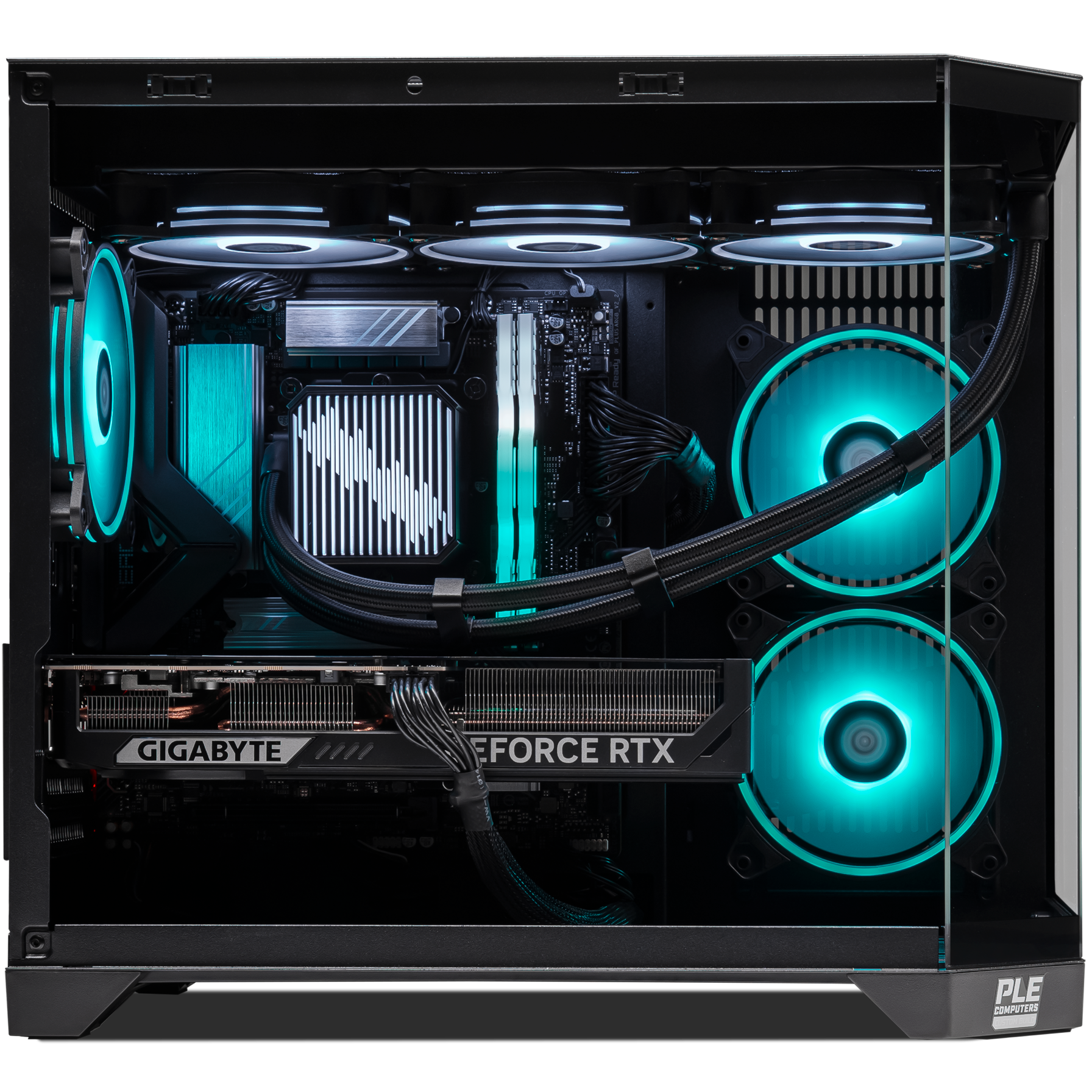 A large main feature product image of PLE Astral RTX 5070 Prebuilt Ready To Go Gaming PC