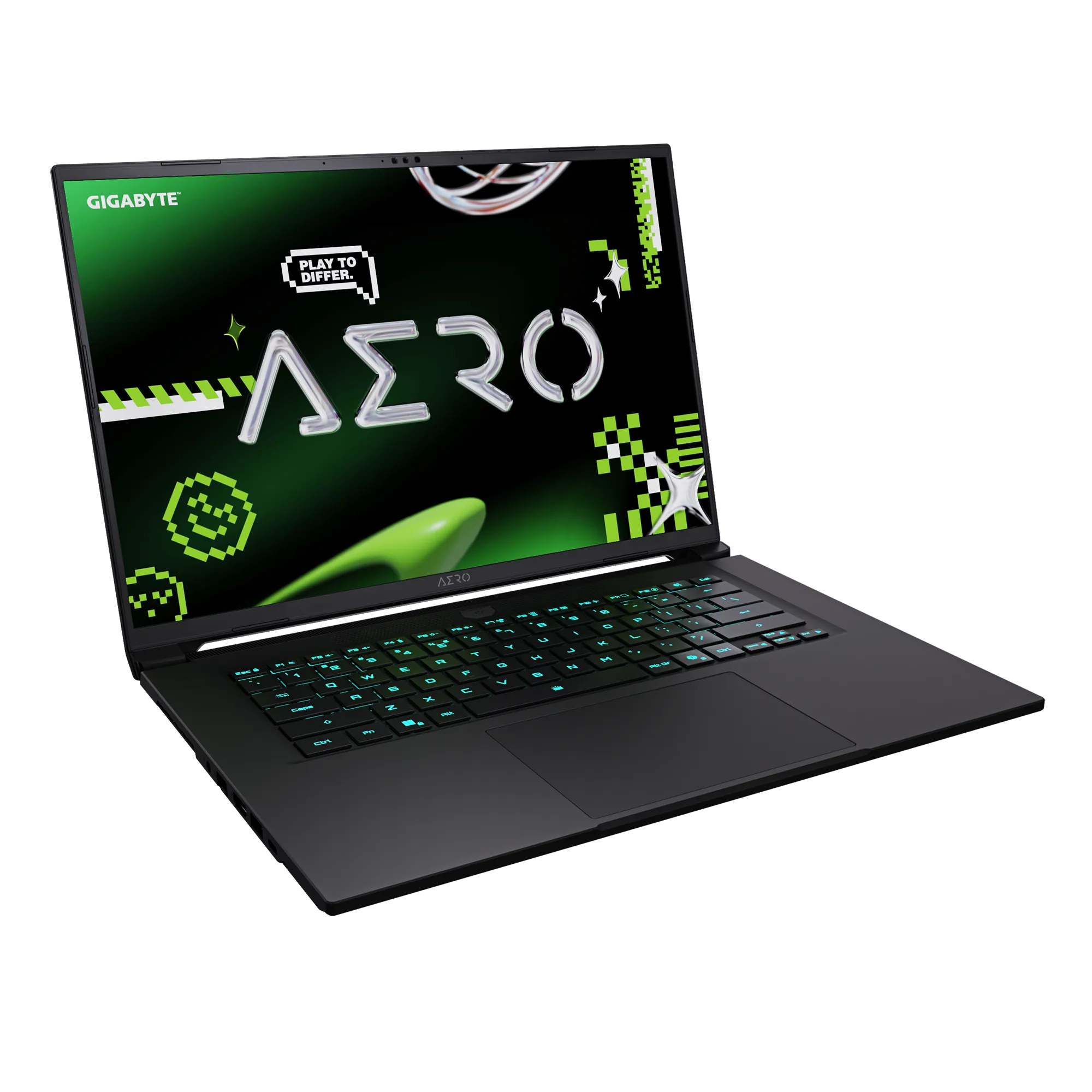 A large main feature product image of EX-DEMO Gigabyte AERO X16 (1VH) - 16" 165Hz, Ryzen AI 7 350, RTX 5060, 16GB/1TB - Win 11 Notebook (Grey)