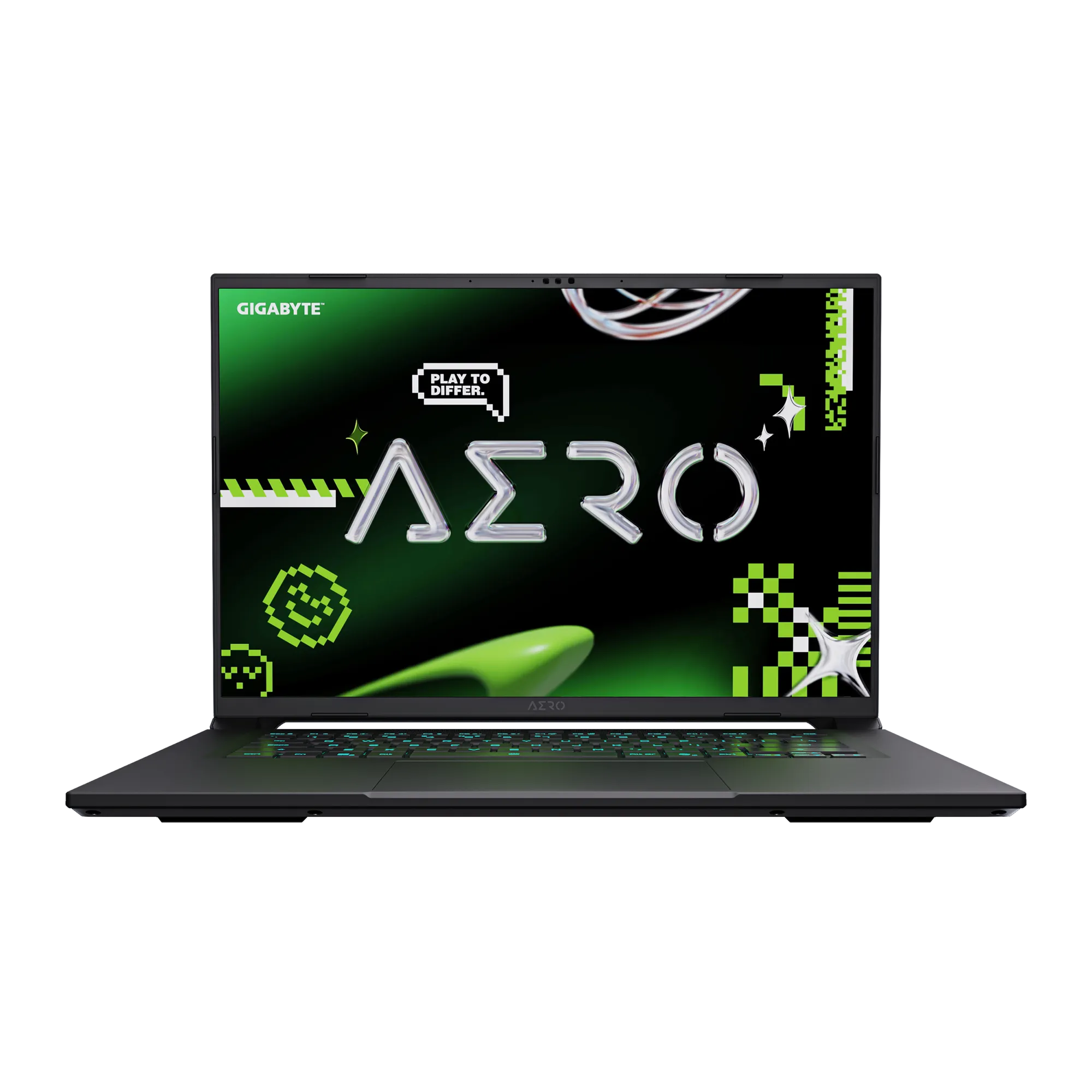 A large main feature product image of EX-DEMO Gigabyte AERO X16 (1VH) - 16" 165Hz, Ryzen AI 7 350, RTX 5060, 16GB/1TB - Win 11 Notebook (Grey)