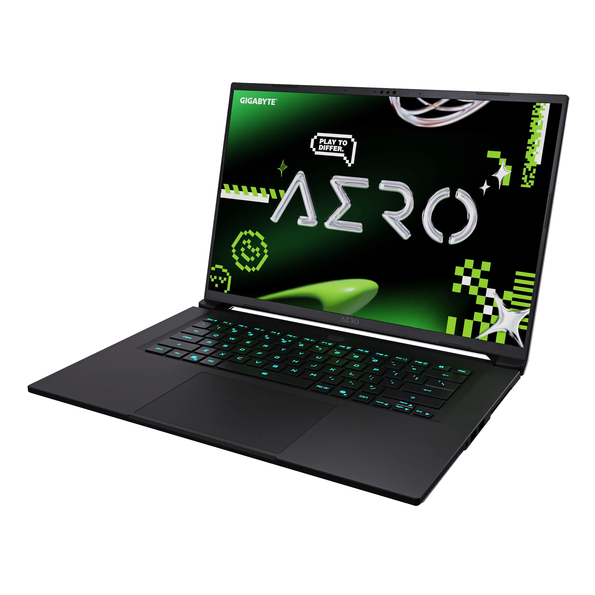 A large main feature product image of EX-DEMO Gigabyte AERO X16 (1VH) - 16" 165Hz, Ryzen AI 7 350, RTX 5060, 16GB/1TB - Win 11 Notebook (Grey)