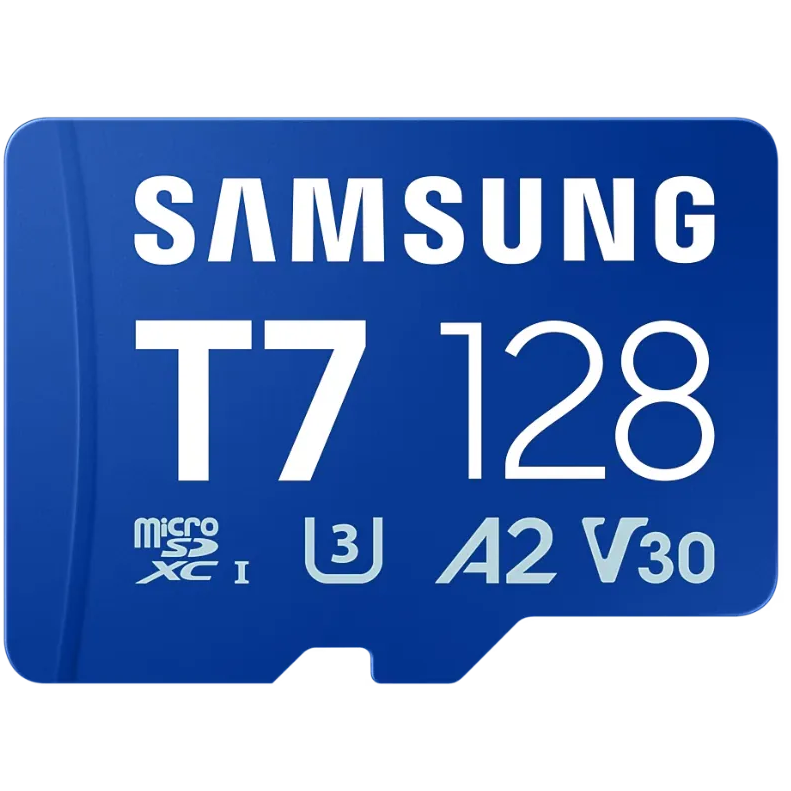 A large main feature product image of Samsung T7 microSDXC U3 A2 V30 UHS-I microSD Card - 128GB