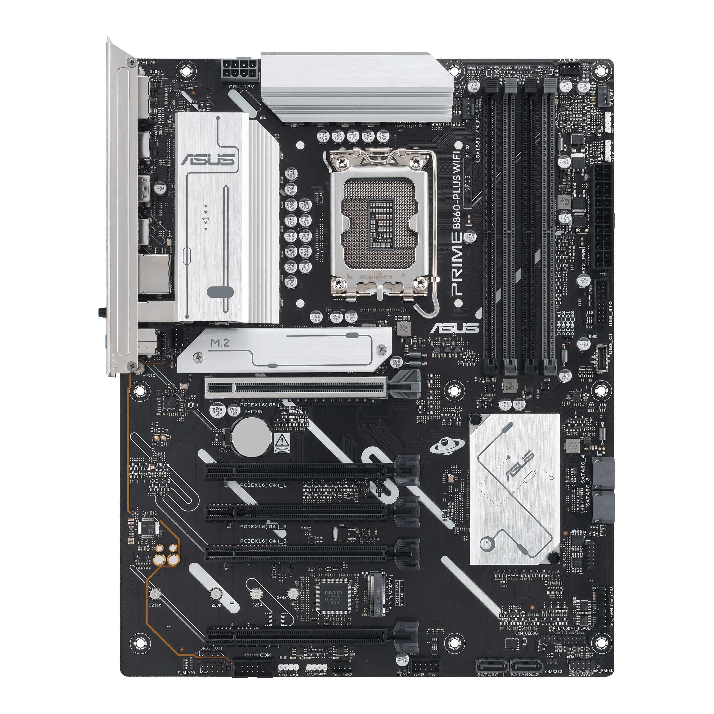 A large main feature product image of EX-DEMO ASUS PRIME B860 PLUS WiFi CSM LGA1851 ATX Desktop Motherboard