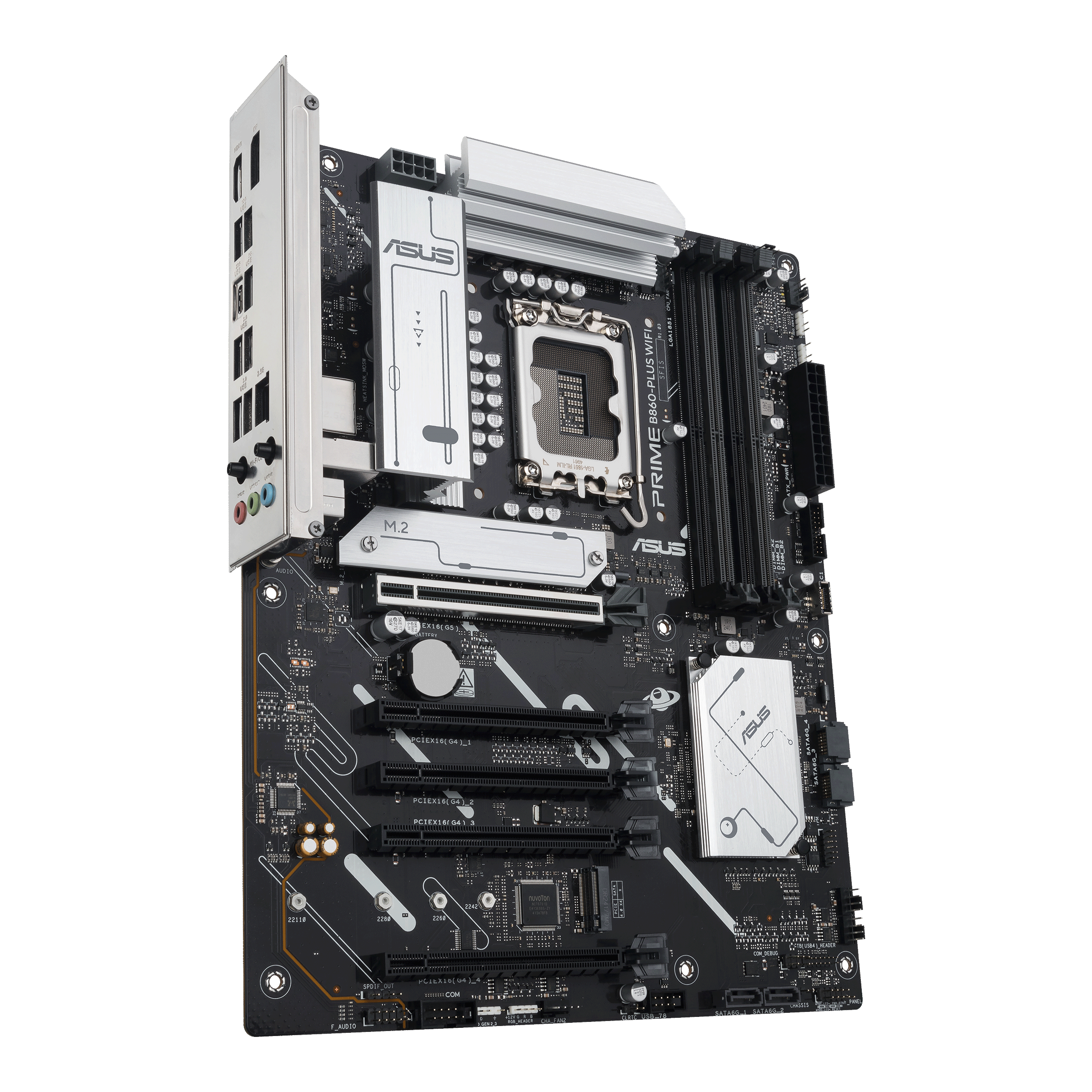 A large main feature product image of EX-DEMO ASUS PRIME B860 PLUS WiFi CSM LGA1851 ATX Desktop Motherboard