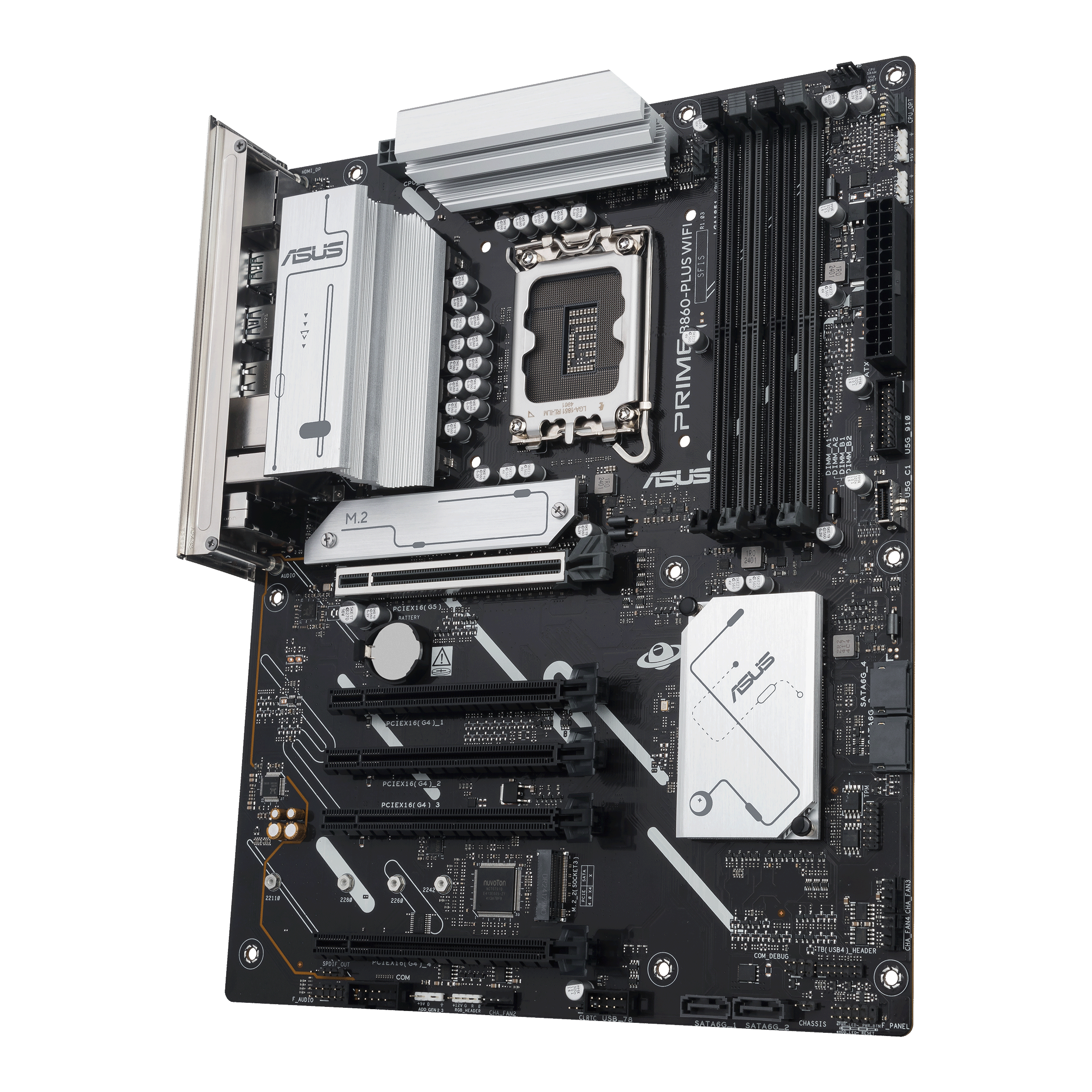 A large main feature product image of EX-DEMO ASUS PRIME B860 PLUS WiFi CSM LGA1851 ATX Desktop Motherboard