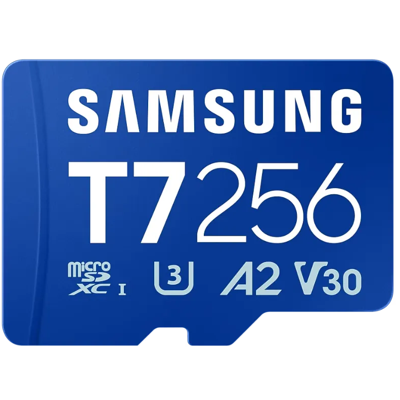 A large main feature product image of Samsung T7 microSDXC U3 A2 V30 UHS-I microSD Card - 256GB