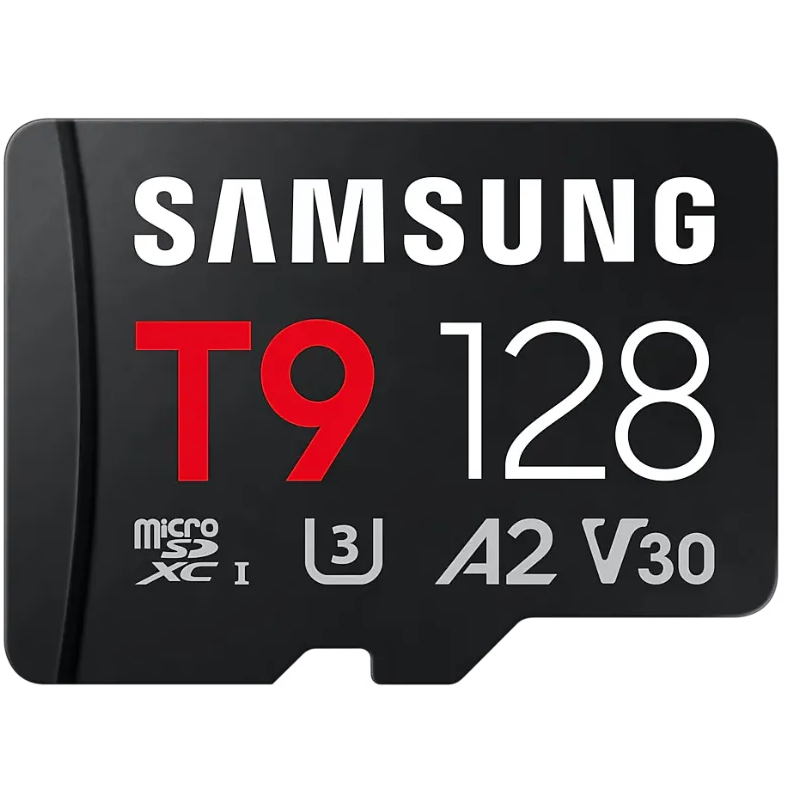 A large main feature product image of Samsung T9 microSDXC U3 A2 V30 UHS-I microSD Card - 128GB
