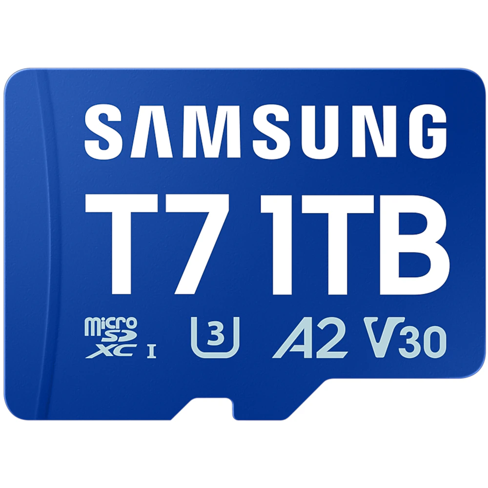 A large main feature product image of Samsung T7 microSDXC U3 A2 V30 UHS-I microSD Card - 1TB