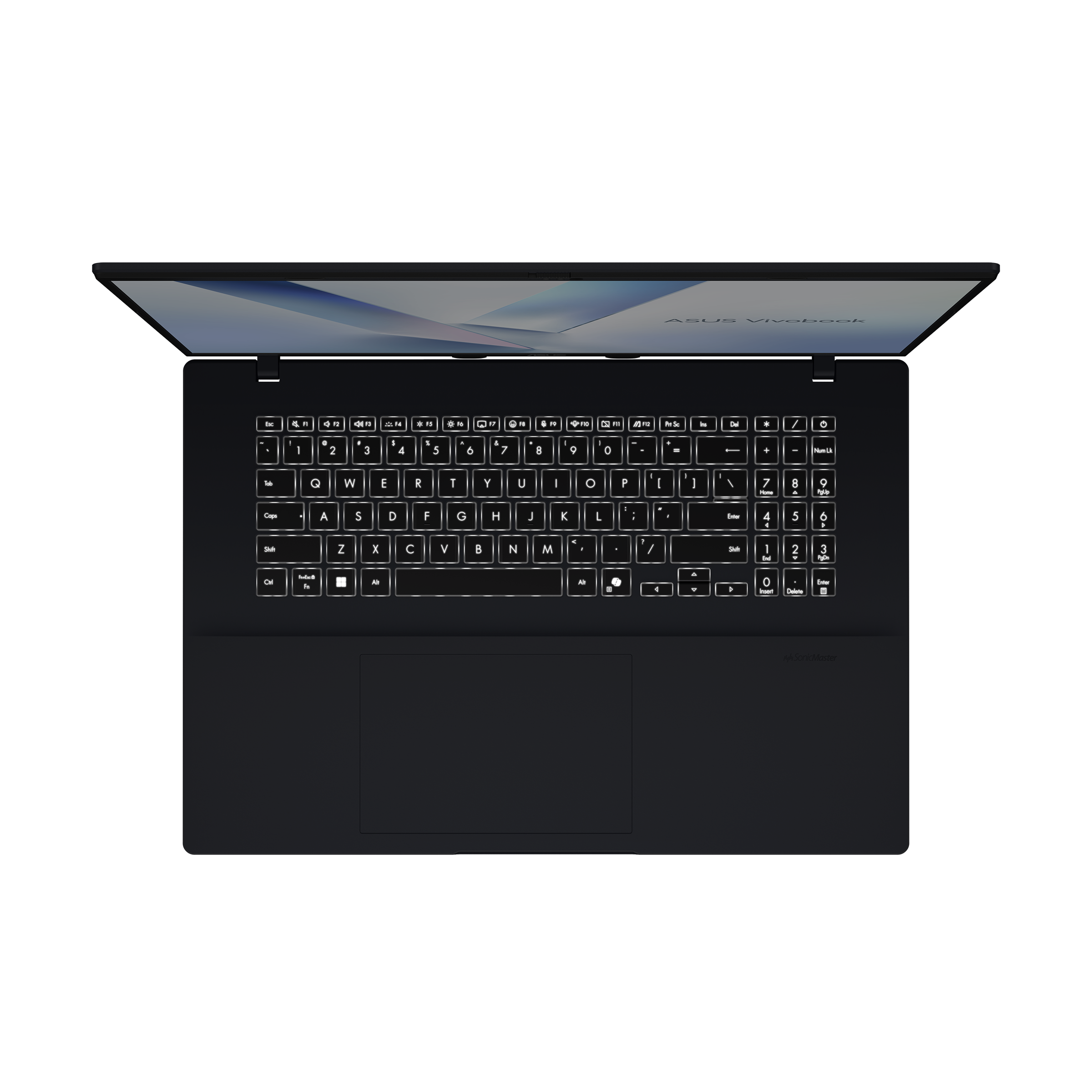 A large main feature product image of EX-DEMO ASUS Vivobook 18 (M1807) - 18" Ryzen 7 260, 16GB/1TB - Win 11 AI Notebook