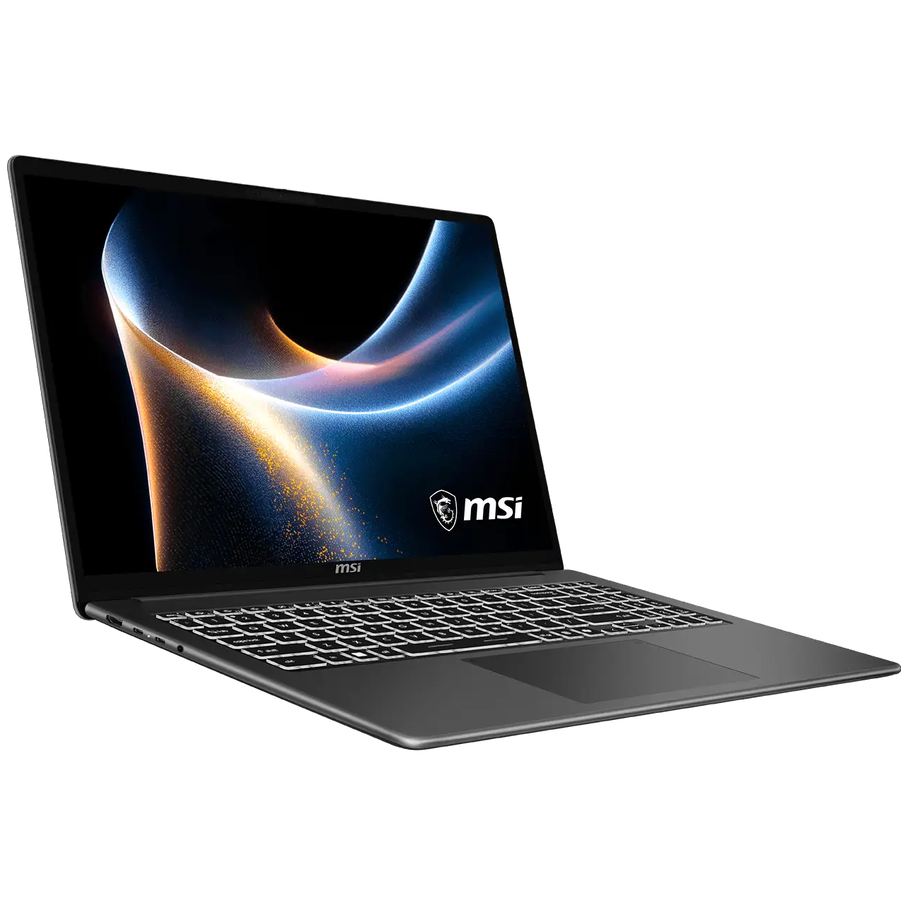 A large main feature product image of EX-DEMO MSI Modern 16S AI+ (G3M) - 16" OLED, Ultra 7 355, 16GB/512GB - Win 11 Notebook