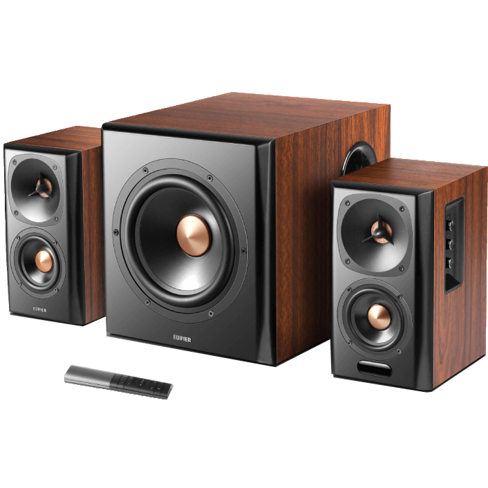 A large main feature product image of Edifier S360DB 2.1 Bluetooth Bookshelf Speakers with 8" Wireless Subwoofer