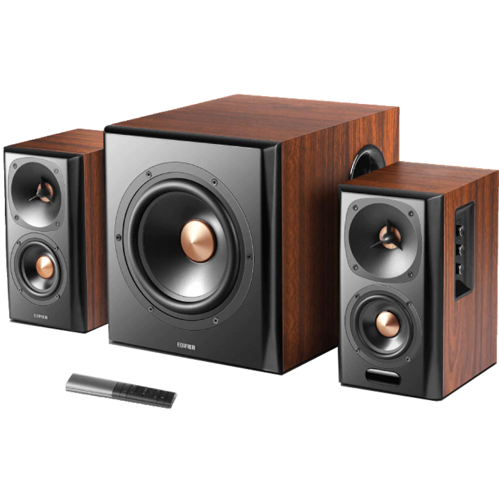 A large main feature product image of Edifier S360DB 2.1 Bluetooth Bookshelf Speakers with 8" Wireless Subwoofer
