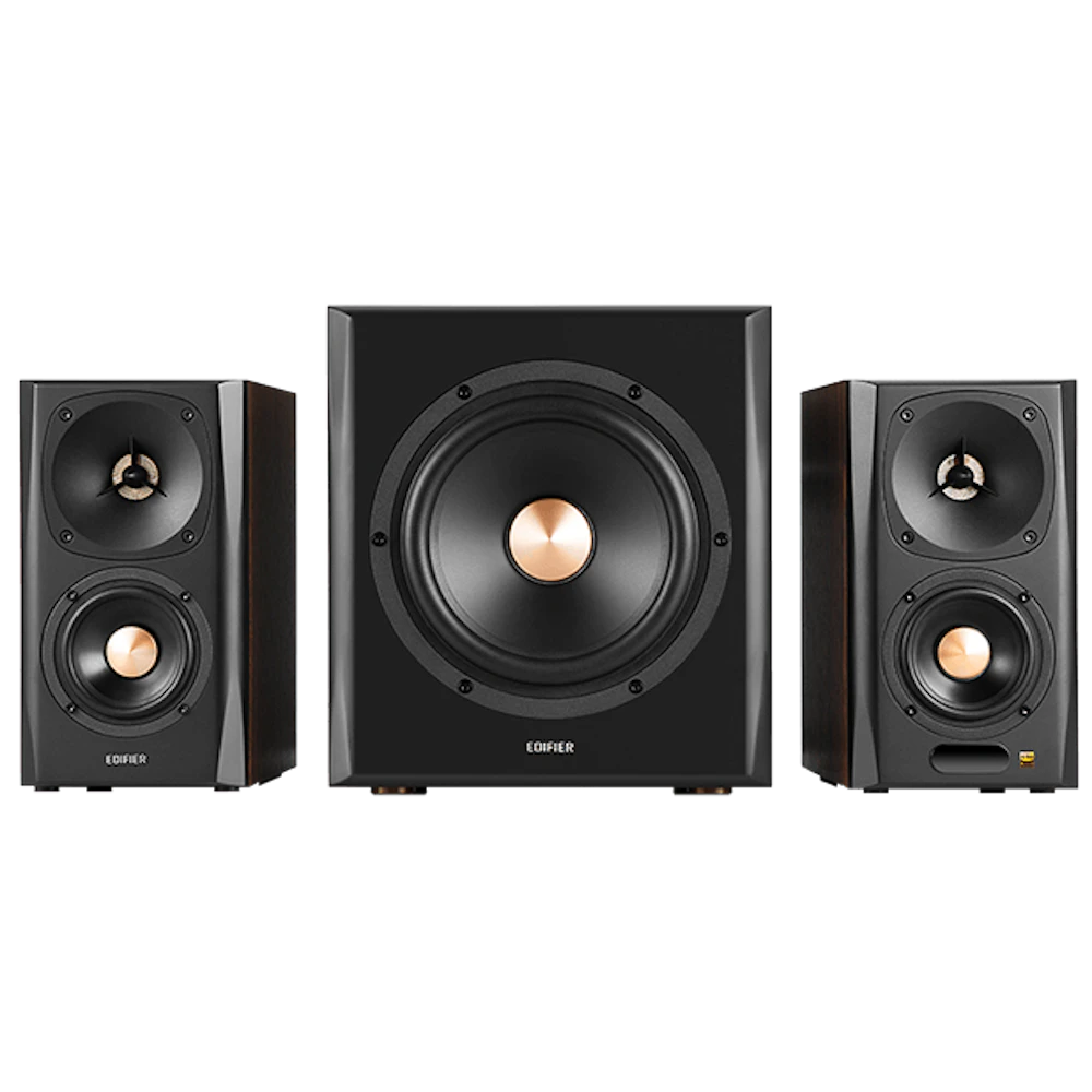 A large main feature product image of Edifier S360DB 2.1 Bluetooth Bookshelf Speakers with 8" Wireless Subwoofer