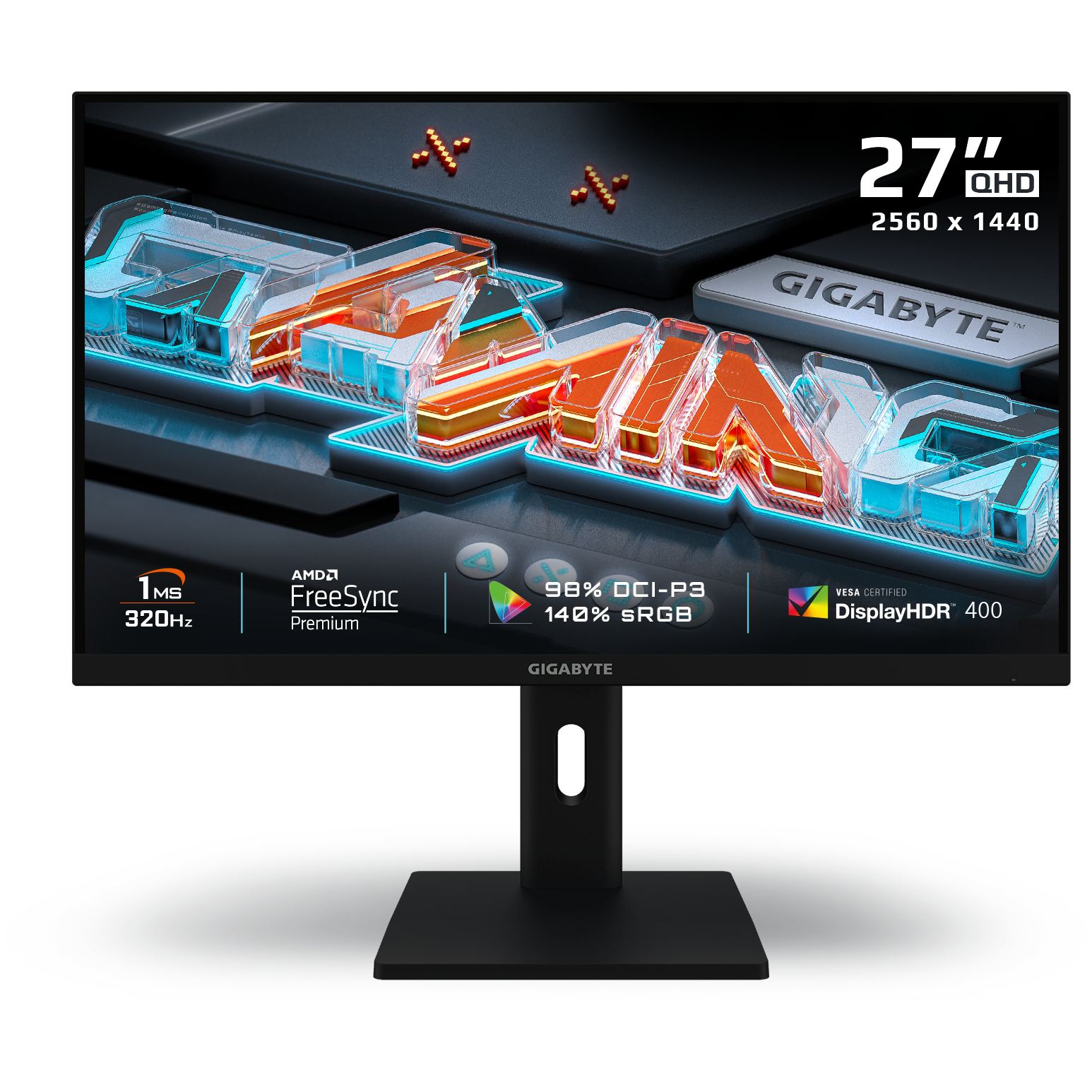 A large main feature product image of EX-DEMO Gigabyte G27Q3 - 27" 1440p 320Hz SS IPS Gaming Monitor