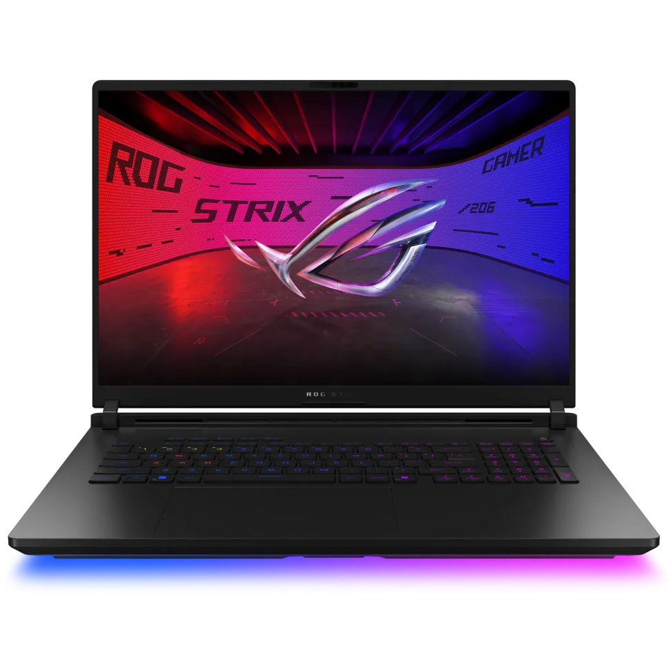 A large main feature product image of ASUS ROG Strix SCAR 18 (G835) - 18" 2.5K 240Hz, Ultra 9 290HX, RTX 5080, 32GB/1TB - Win 11 Gaming Notebook