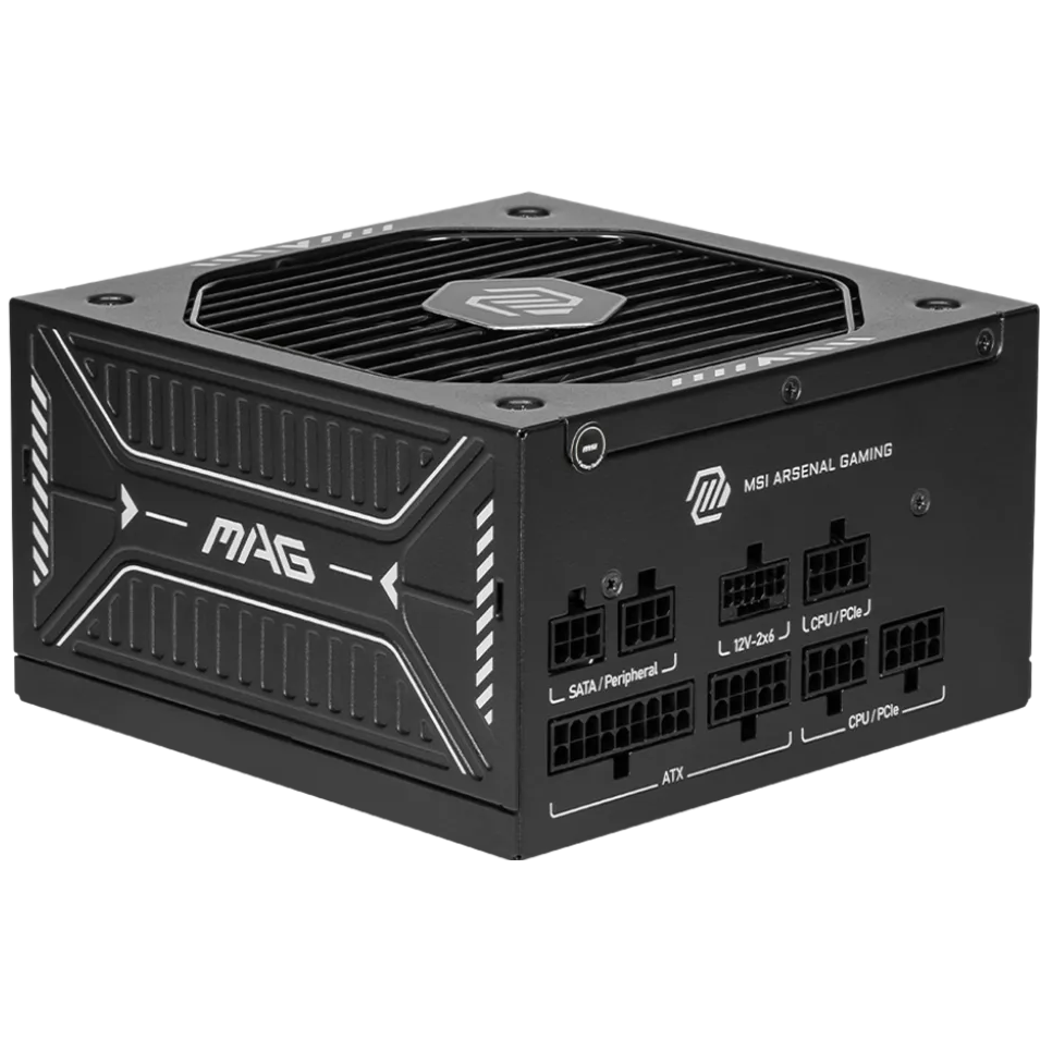 A large main feature product image of MSI MAG A750GLS - 750W Gold PCIe 5.1 ATX 3.1 Modular PSU
