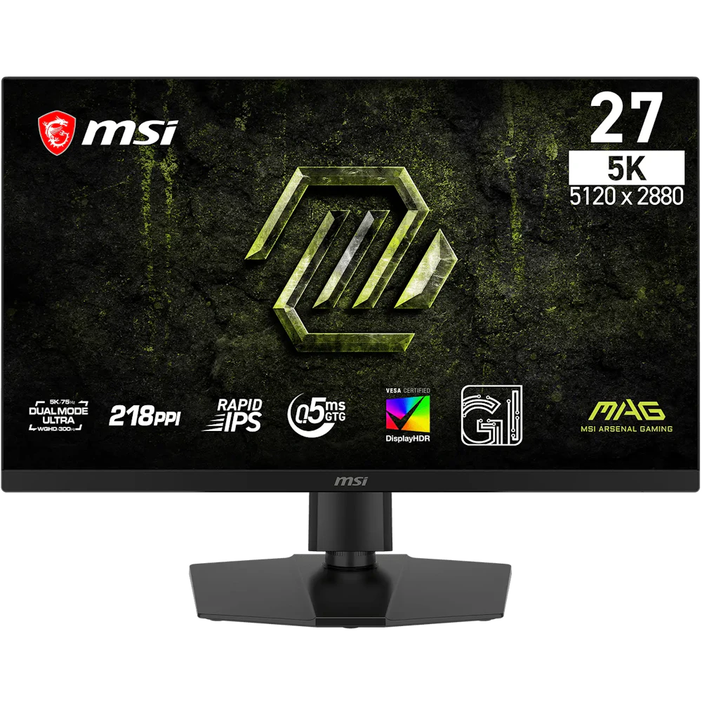A large main feature product image of MSI MAG 271KPD7 - 27" 5K 2880p 75Hz / 1440p 300Hz 0.5ms Rapid IPS Gaming Monitor