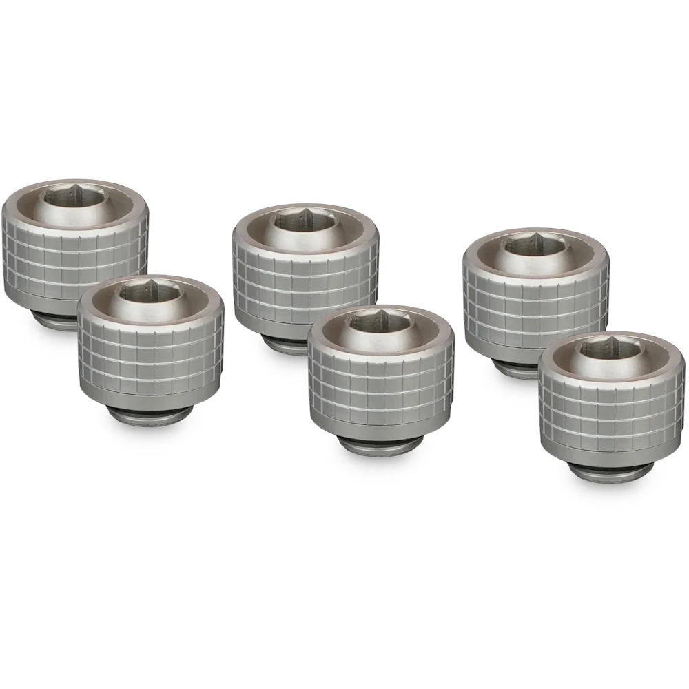A large main feature product image of Thermal Grizzly DeltaMate ST16 - G1/4" 16mm Soft Tube Compression Fitting 6-Pack (Nickel)