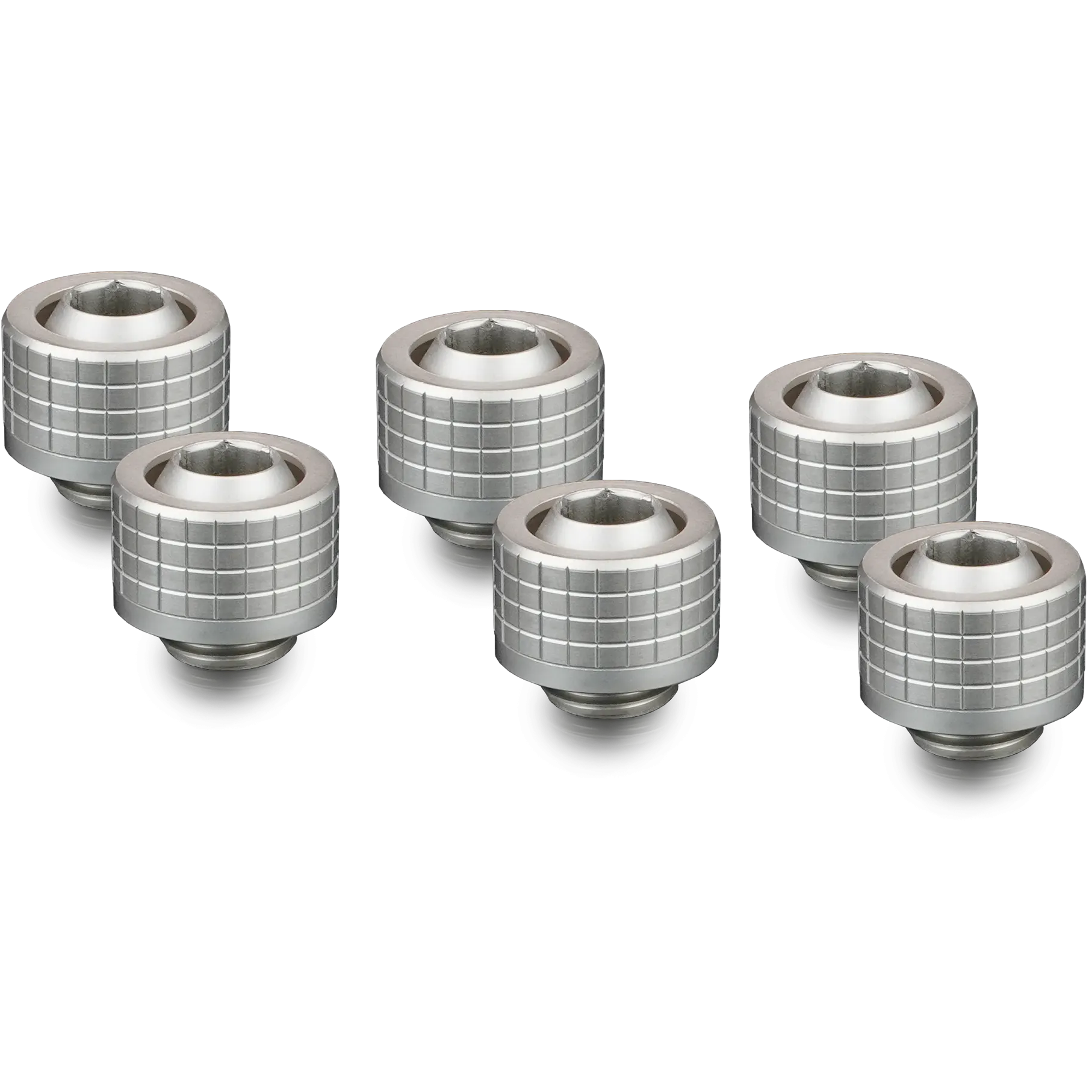 A large main feature product image of Thermal Grizzly DeltaMate ST13 - G1/4" 13mm Soft Tube Compression Fitting 6-Pack (Nickel)
