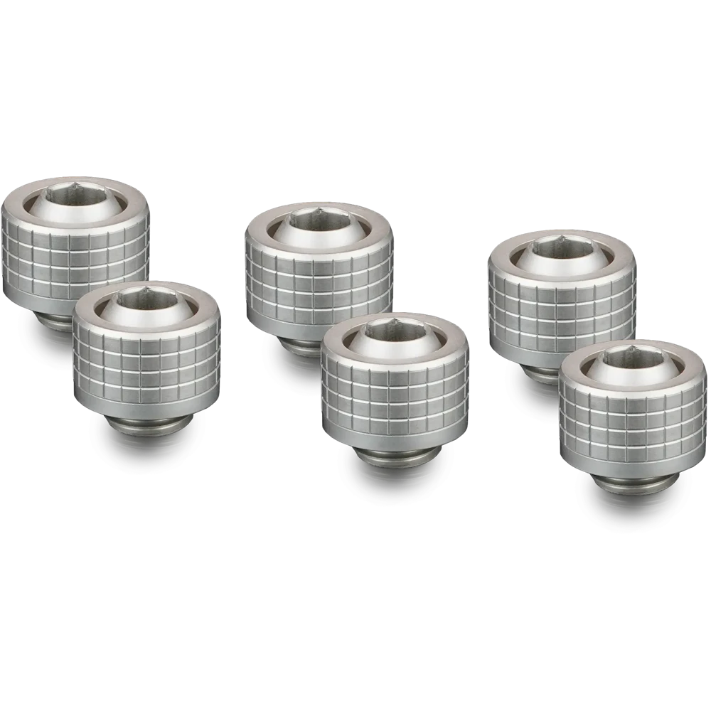 A large main feature product image of Thermal Grizzly DeltaMate ST13 - G1/4" 13mm Soft Tube Compression Fitting 6-Pack (Nickel)